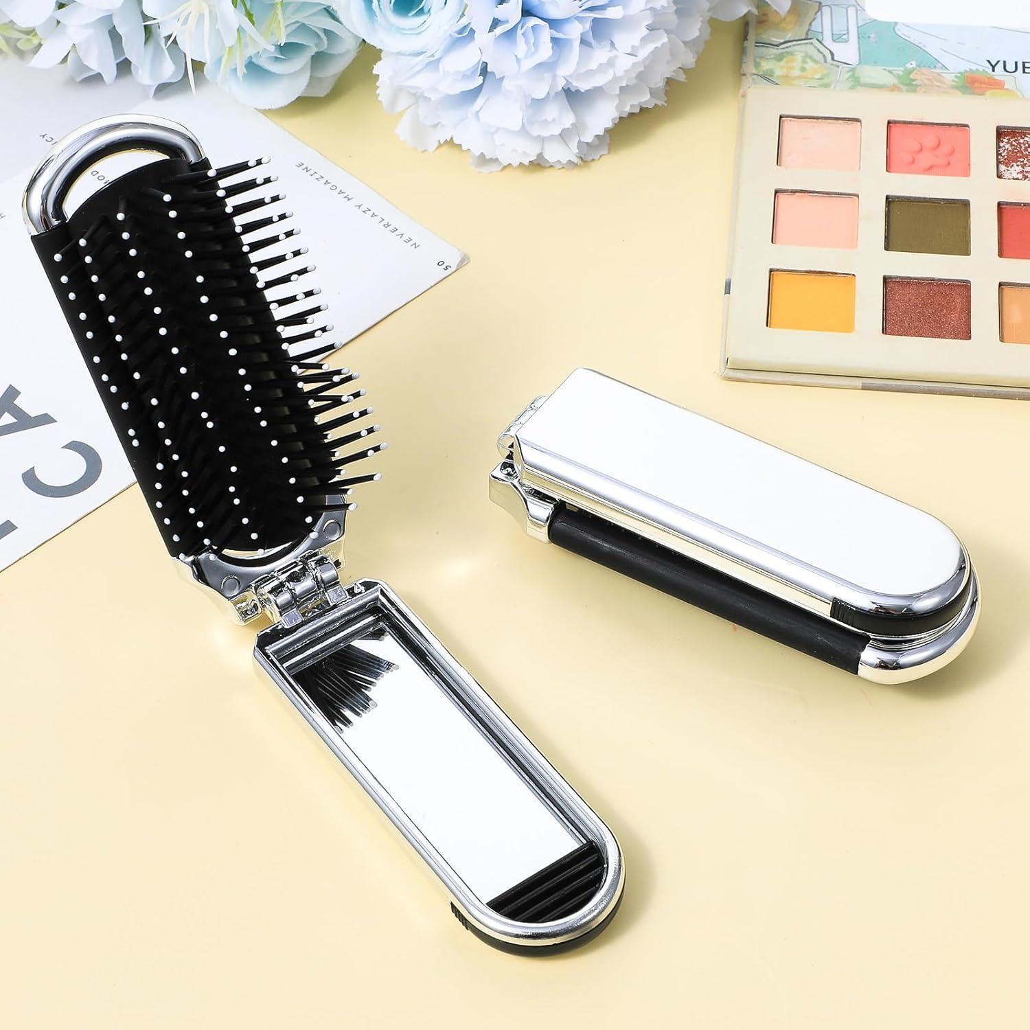 2 Cepillos de Pelo Plegables con Espejo Gtziqa - Portátiles