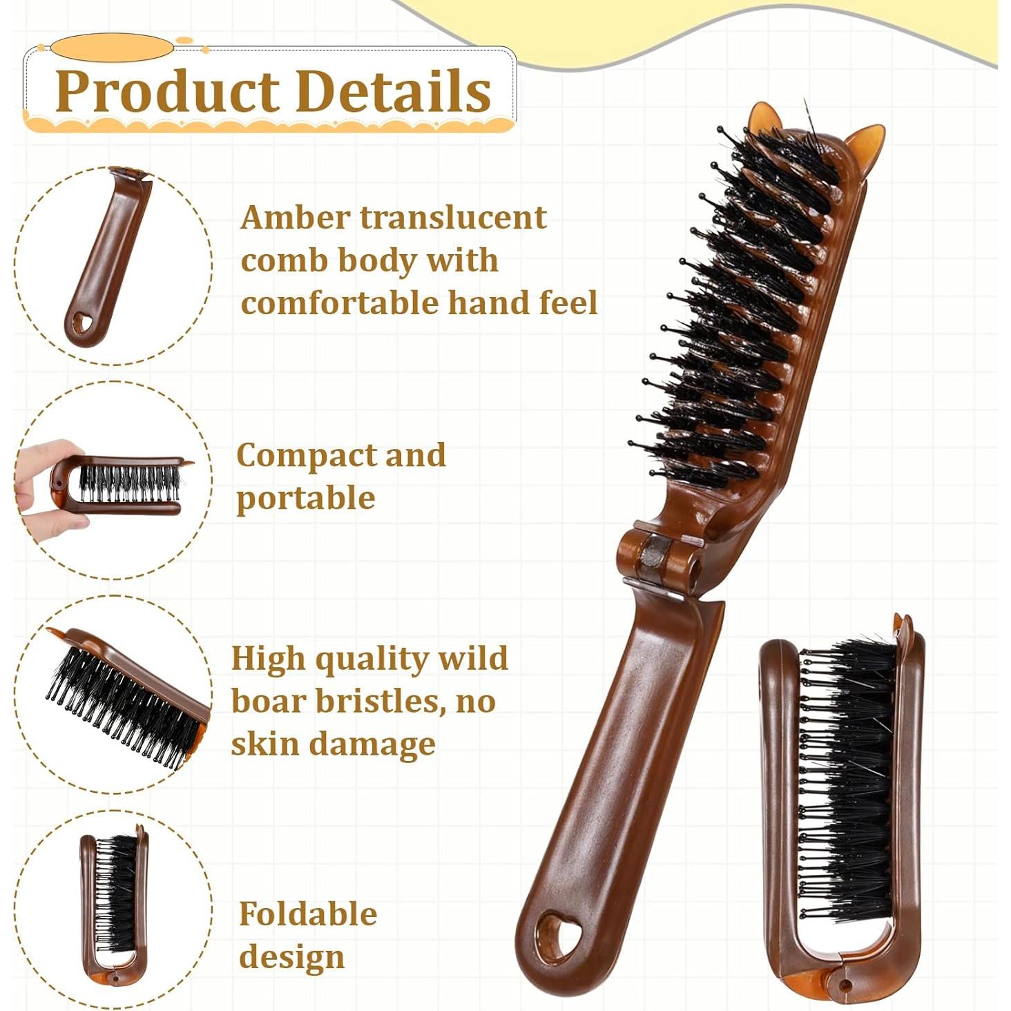 Cepillo de Pelo Plegable LIQWEI Mini de Cerda de Jabalí