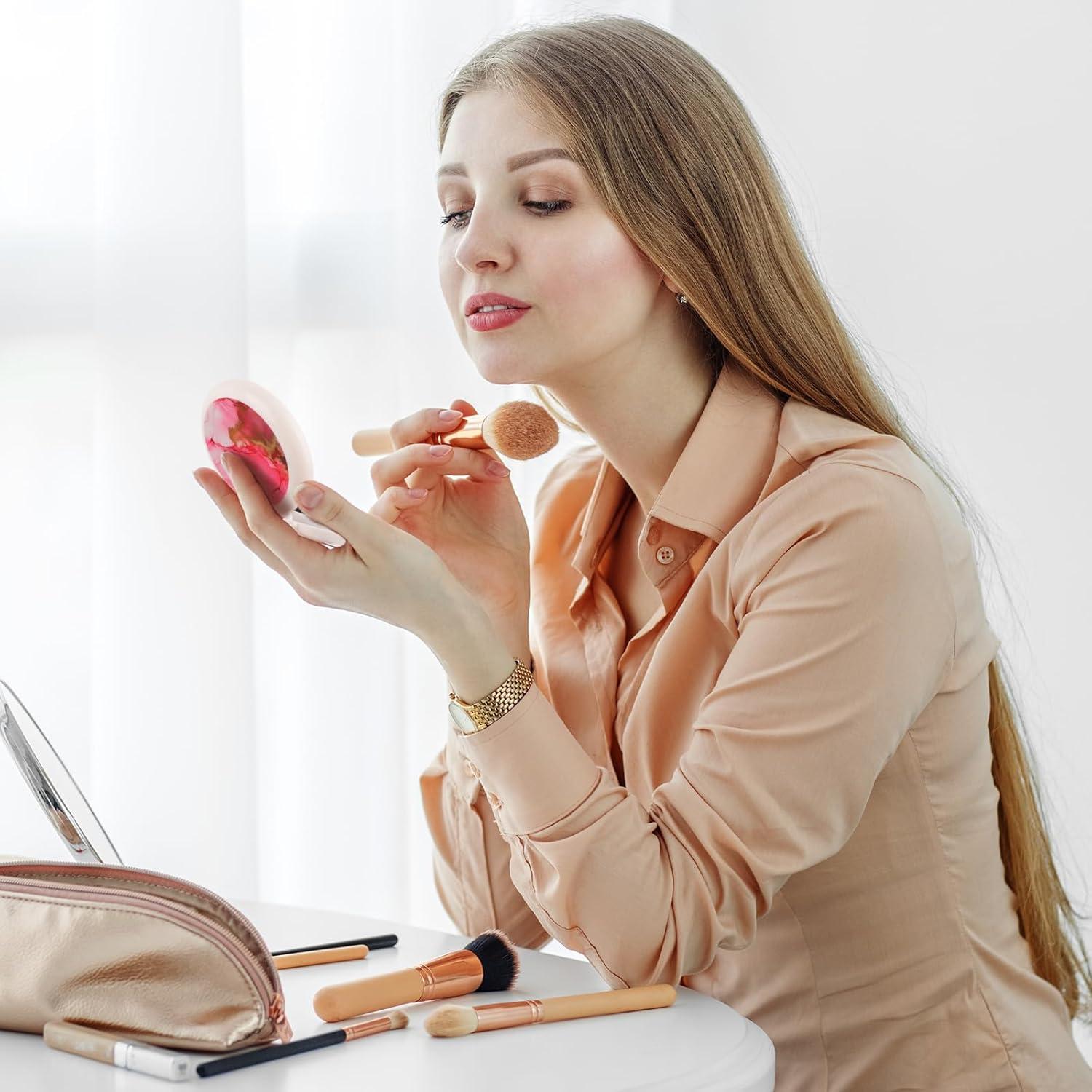 Mini Cepillo de Pelo Plegable Mengduxd con Espejo - Mármol Rojo