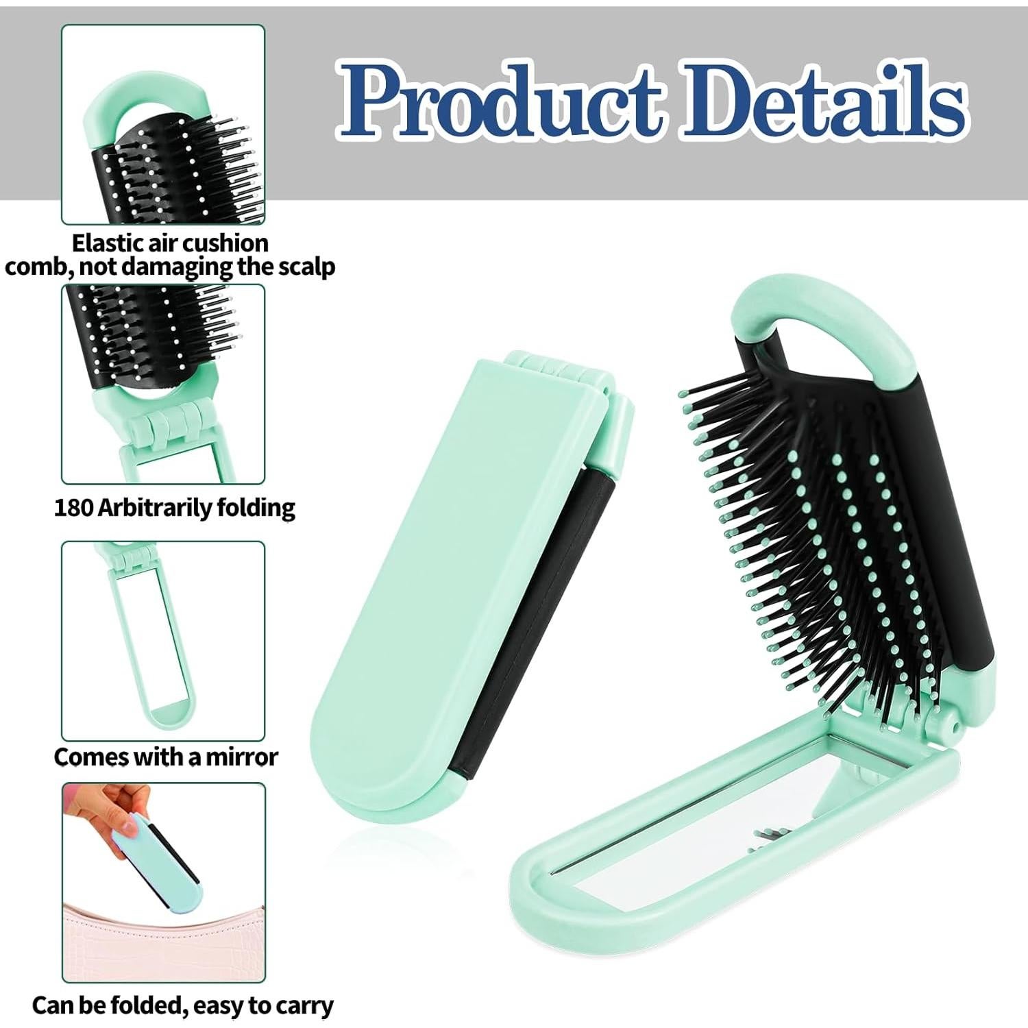 Cepillo de Pelo Plegable con Espejo Styquenzer Verde 11x4cm