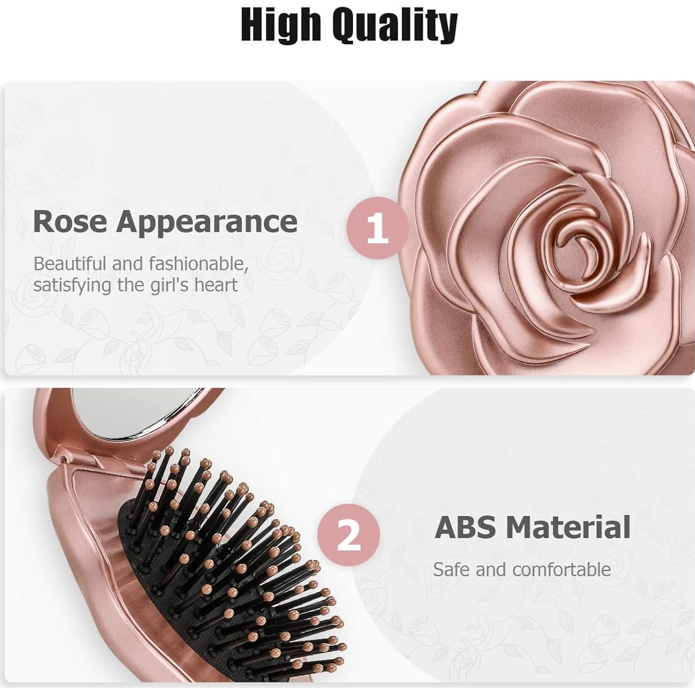 Cepillo de Pelo Plegable Ancable con Espejo Rosa 11.6cm