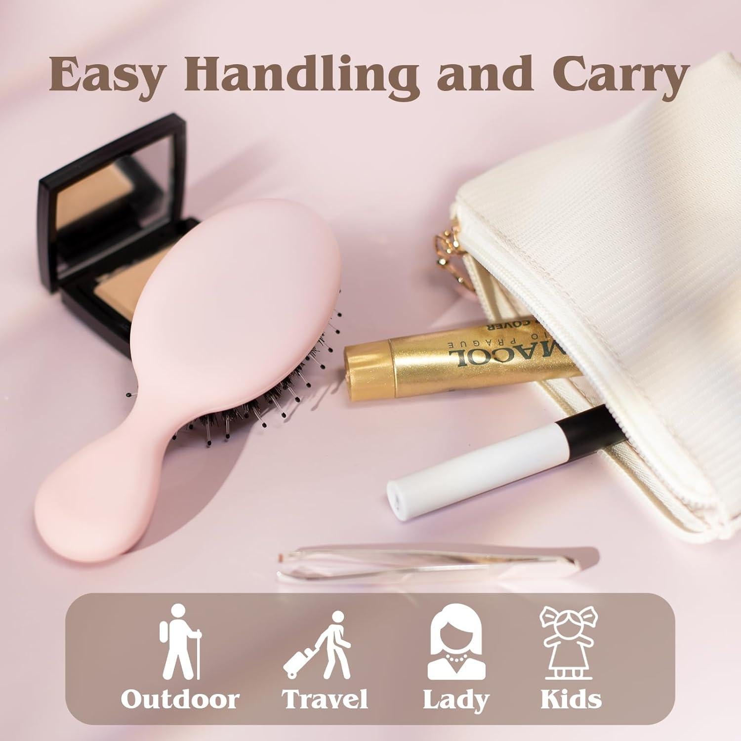 Mini Cepillo de Cerda de Jabalí SunHer - Viaje Rosa 14x6cm