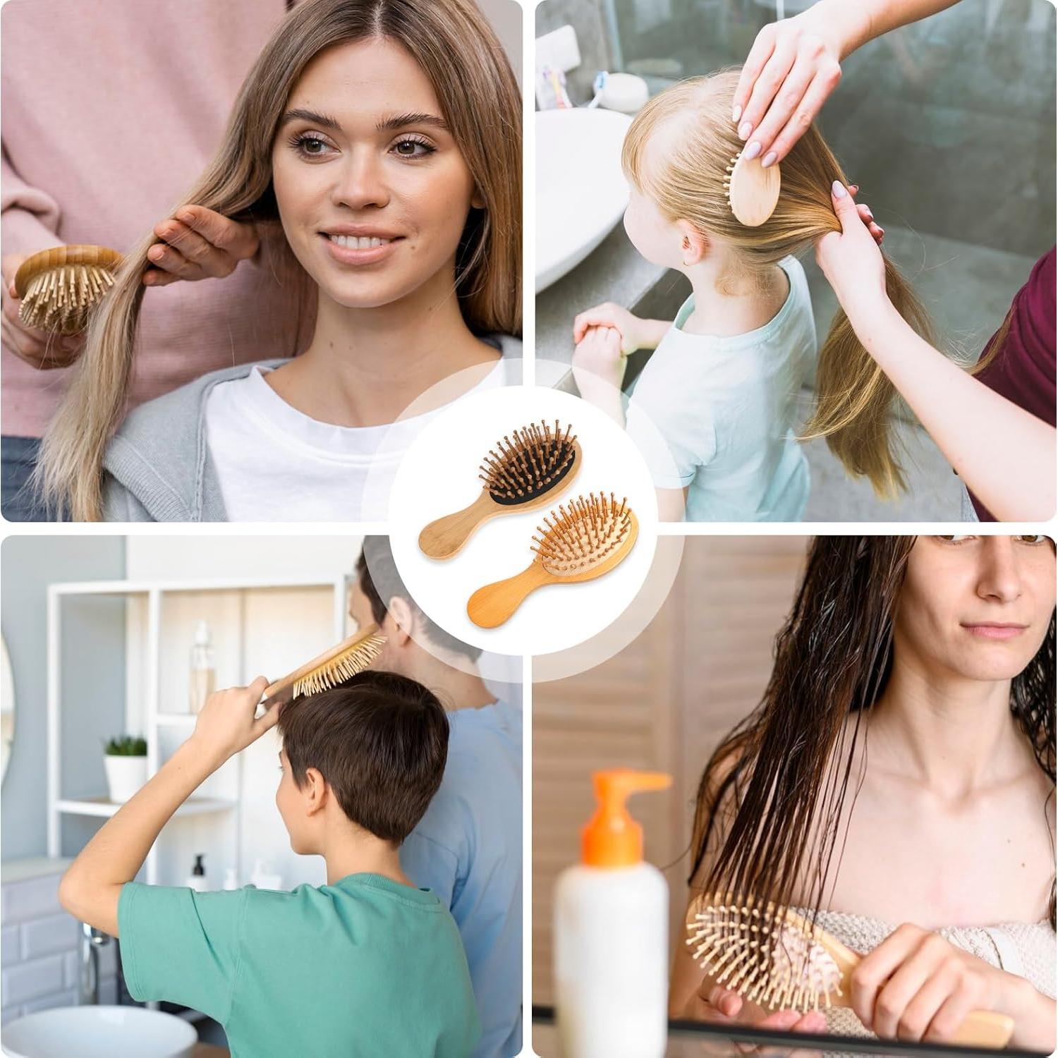 2 Cepillos de Bambú Antiestáticos para Cabello - Viaje