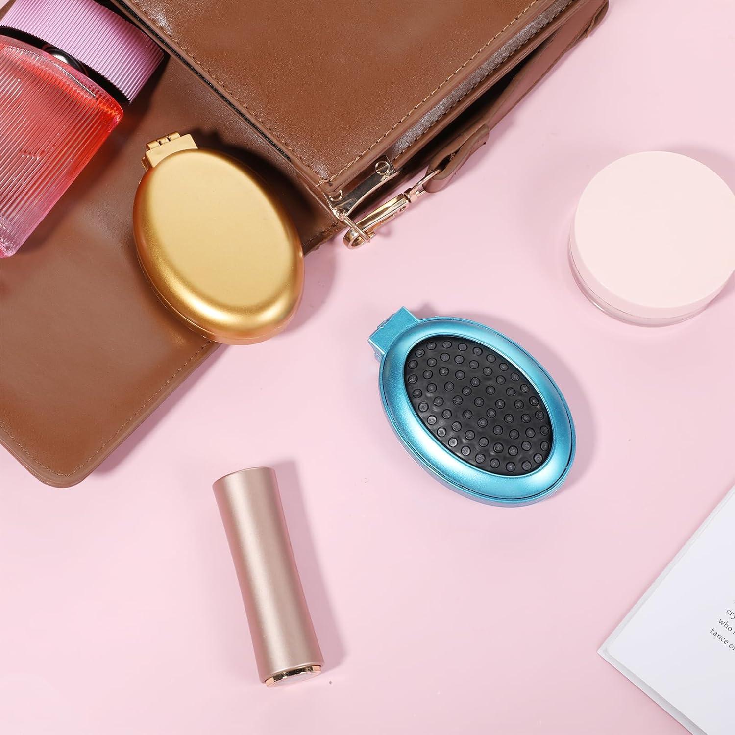 Cepillo de Pelo Plegable con Espejo Gtziqa 2 Pcs Mini Oro Azul