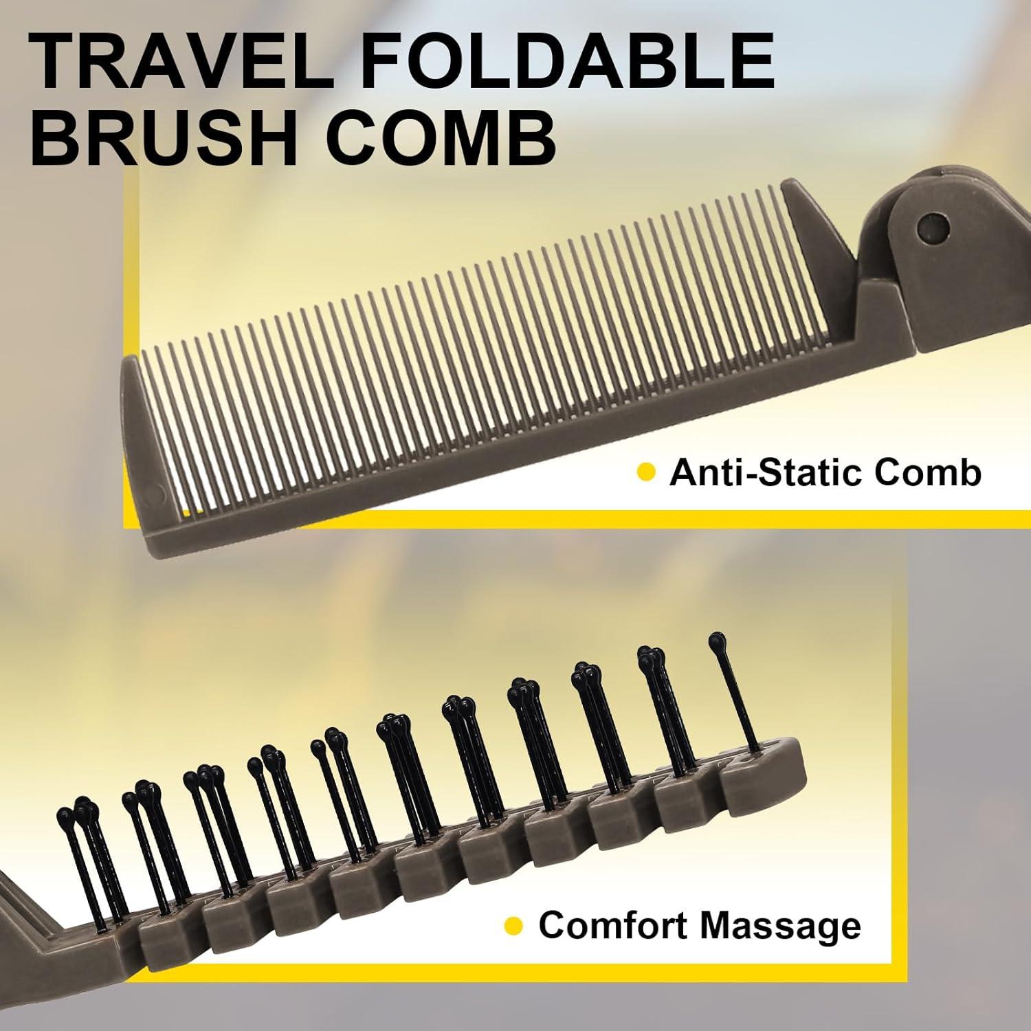 3 Piezas Cepillo Plegable de Viaje Qjaiune Antiestático Café