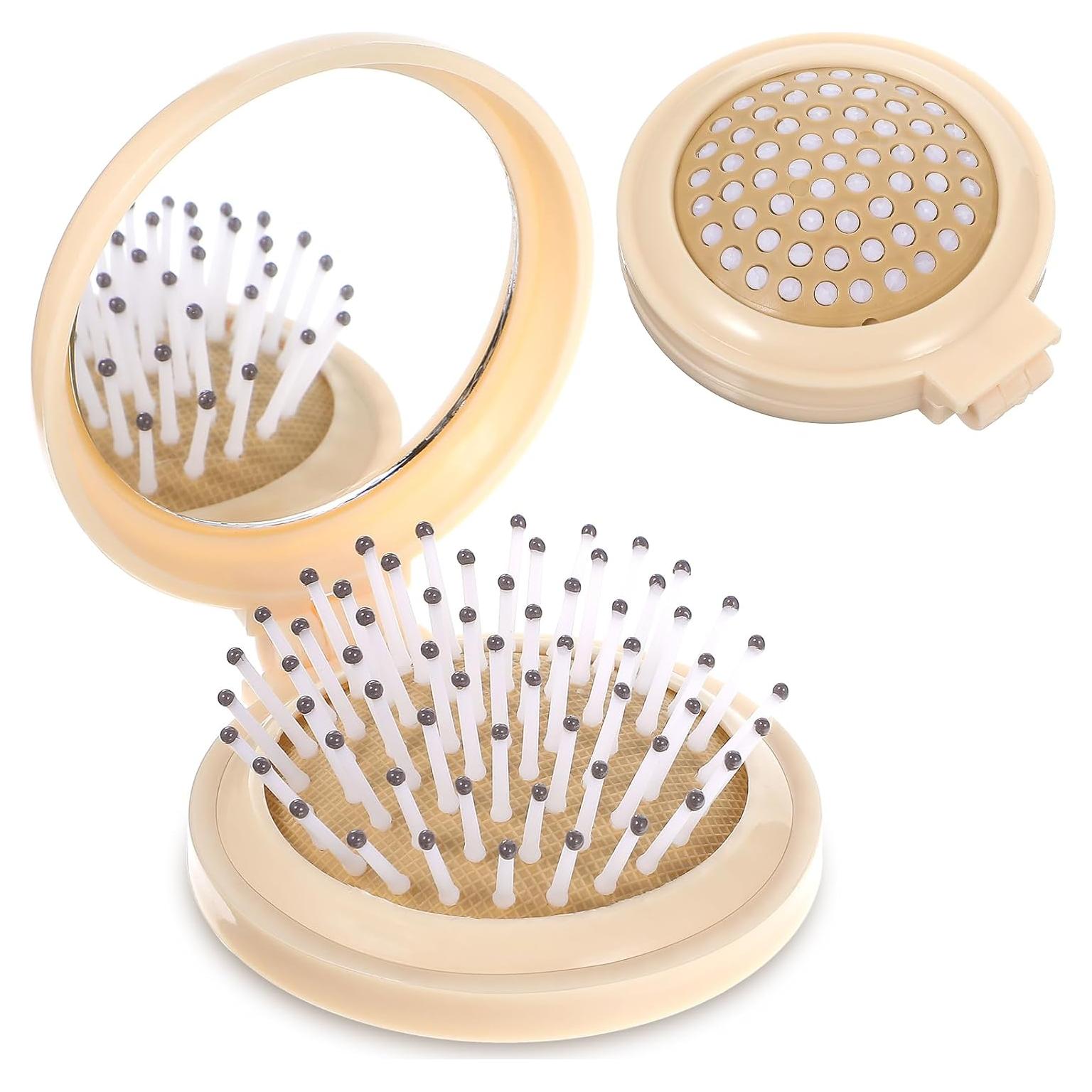 Mini Cepillo de Cabello con Espejo Psyqtsuary 6.4cm Beige