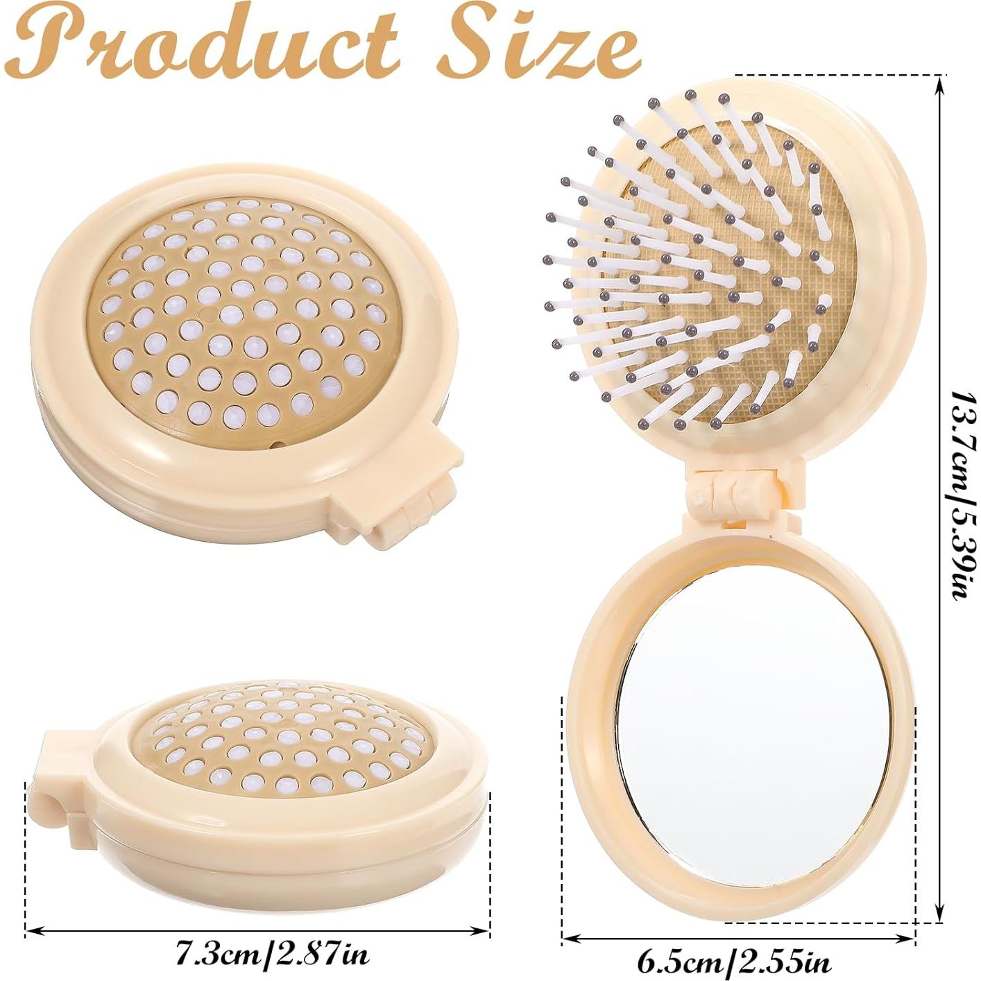 Mini Cepillo de Cabello con Espejo Psyqtsuary 6.4cm Beige