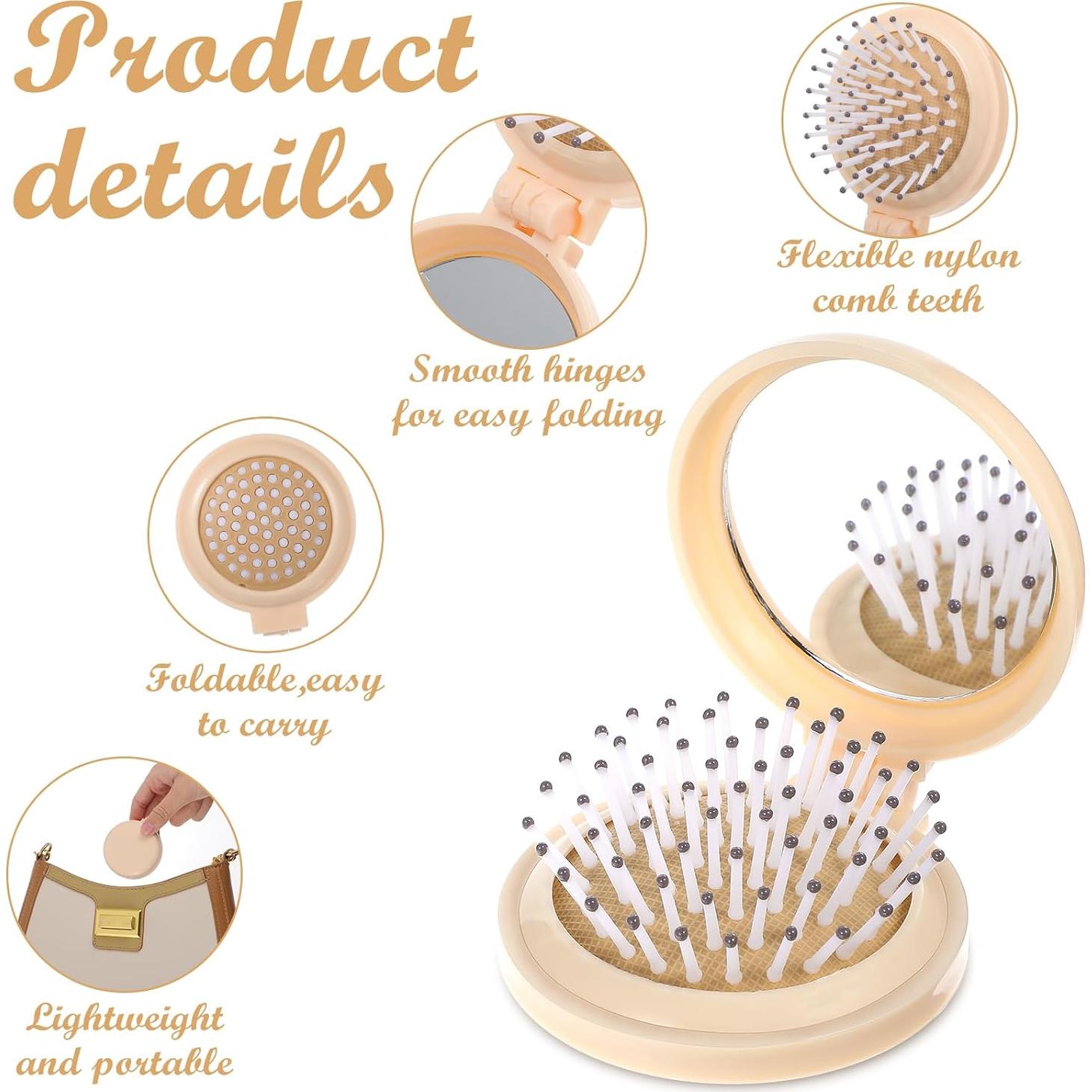 Mini Cepillo de Cabello con Espejo Psyqtsuary 6.4cm Beige