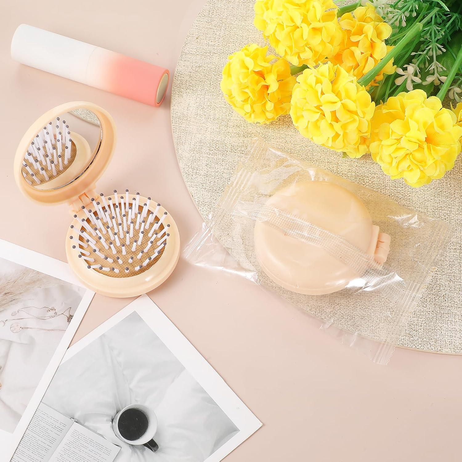 Mini Cepillo de Cabello con Espejo Psyqtsuary 6.4cm Beige