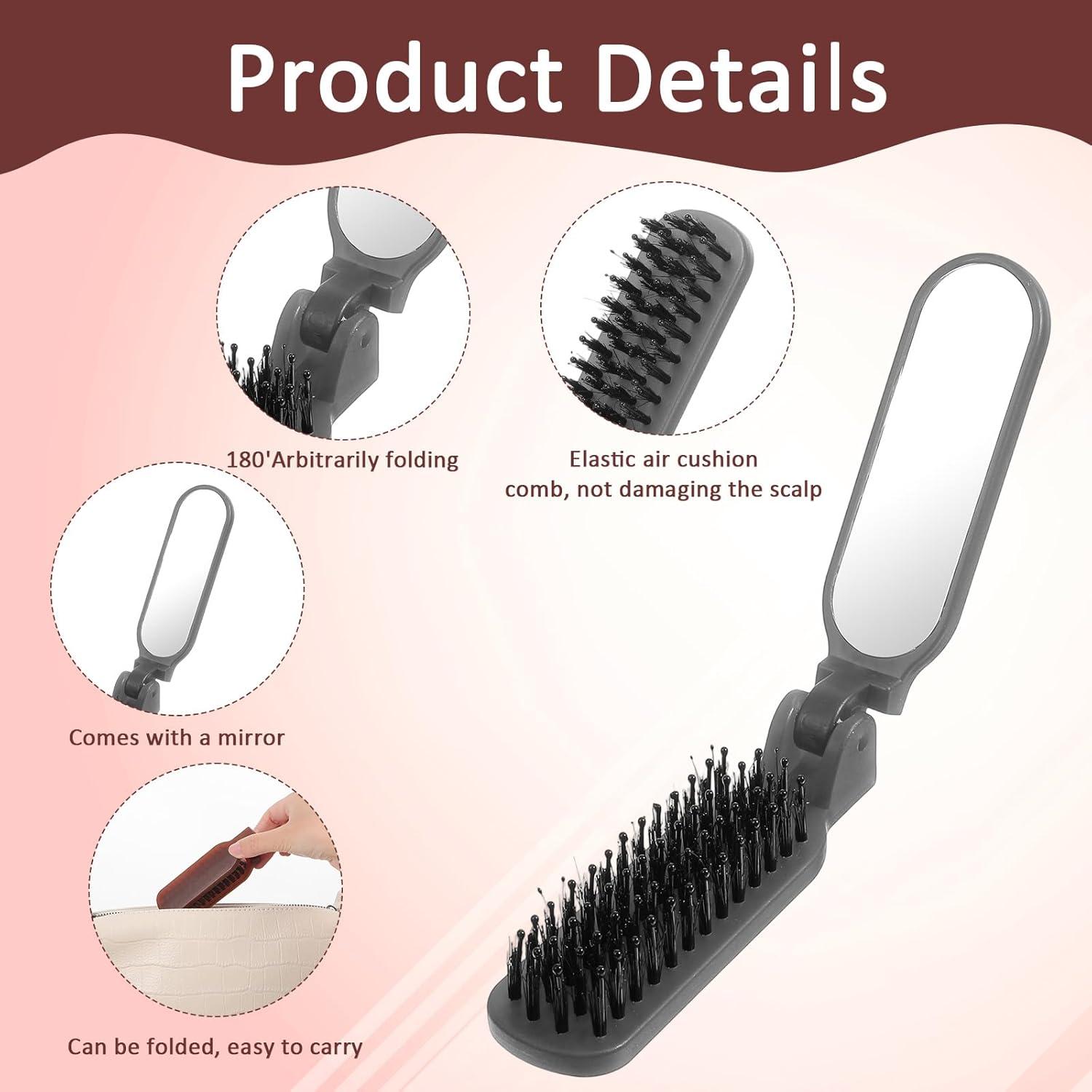 Cepillo de Pelo Plegable 2 Piezas Zyghjort con Espejo