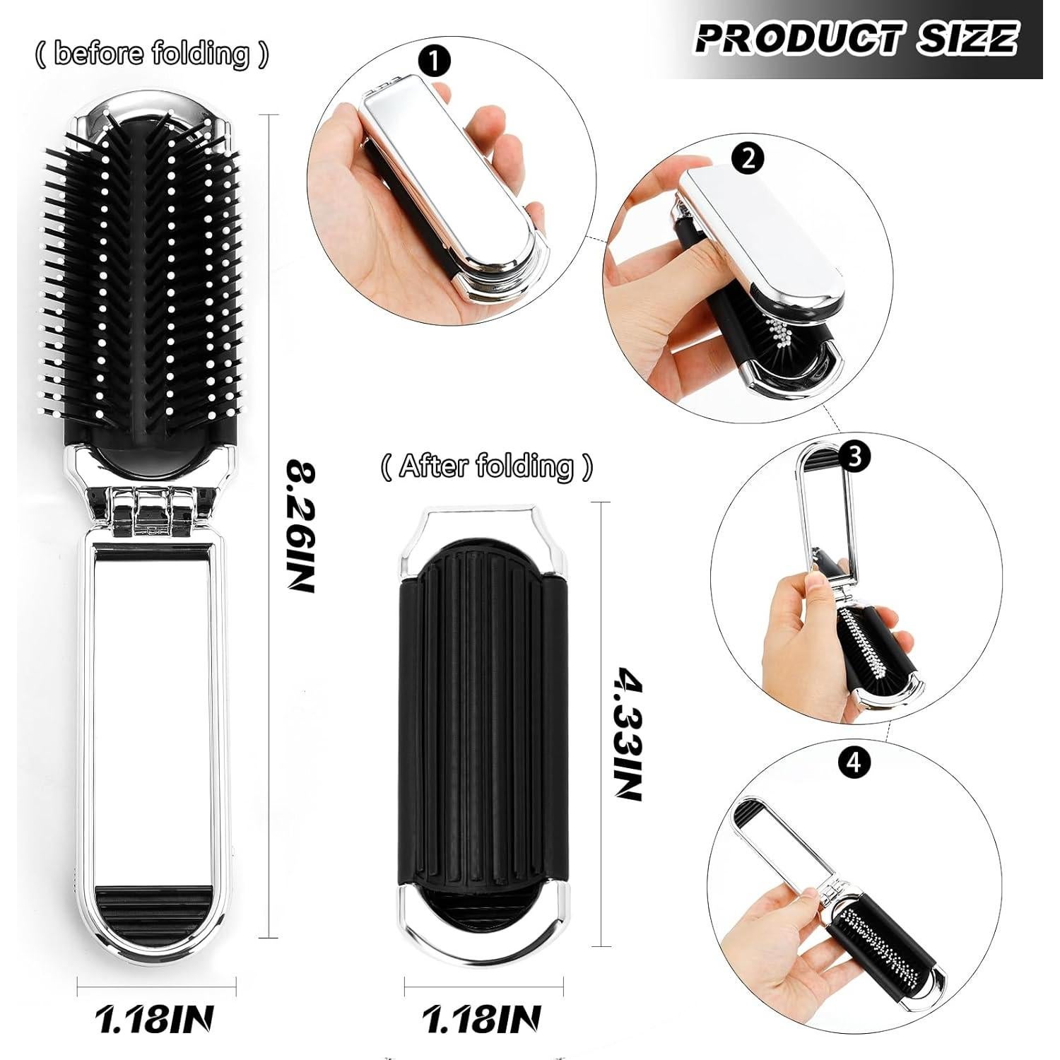 Cepillo de Pelo Plegable con Espejo Siutaga - 2 Pcs Mini