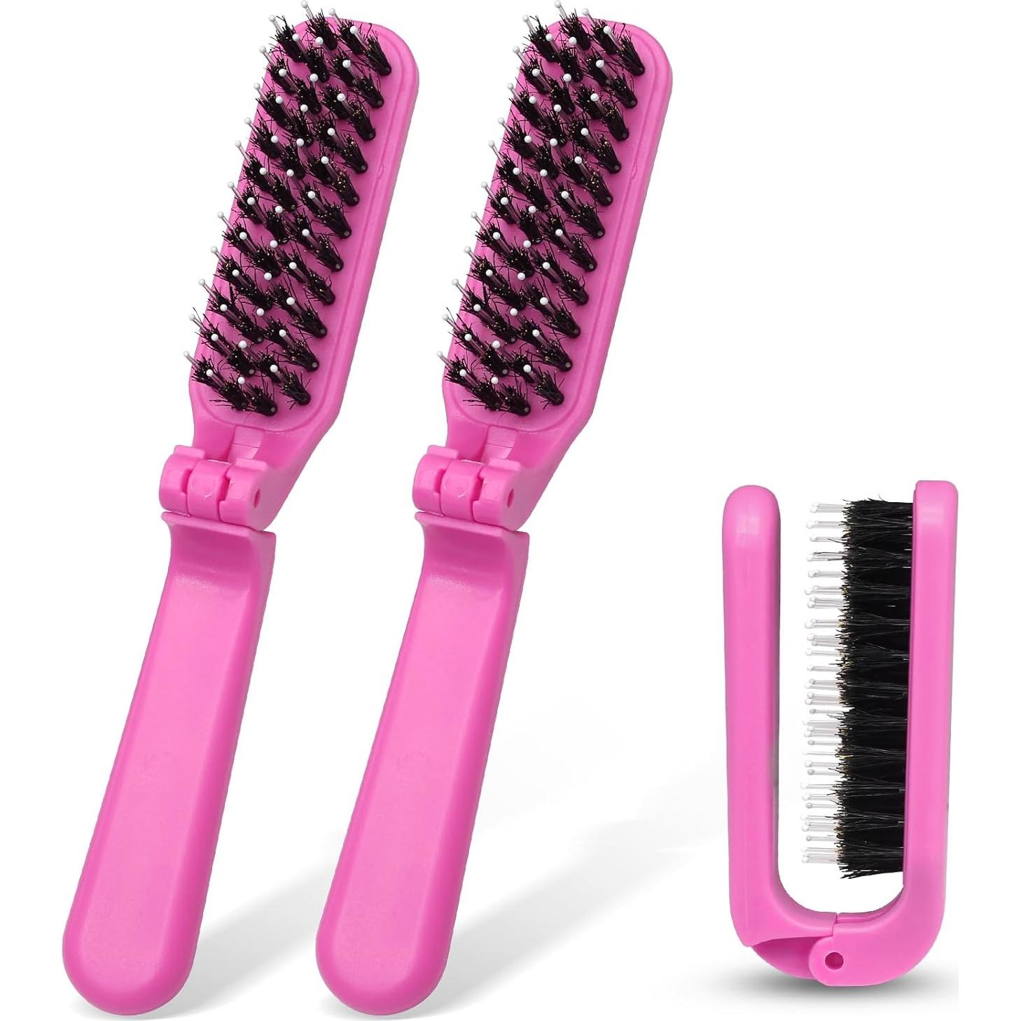 Paquete de 2 Cepillos de Pelo Plegables Qjaiune Rosa Brillante