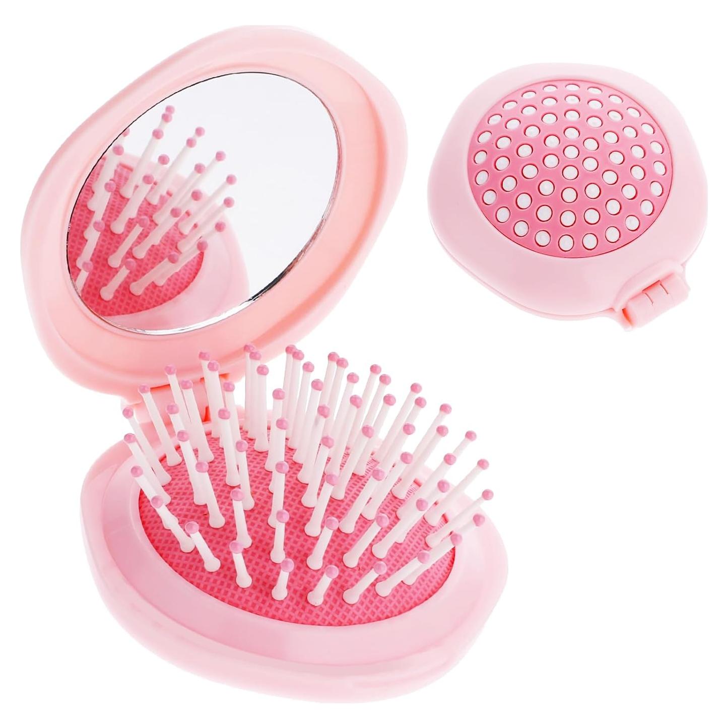 Cepillo de cabello compacto con espejo Josojoou rosa 7.54x2.75cm