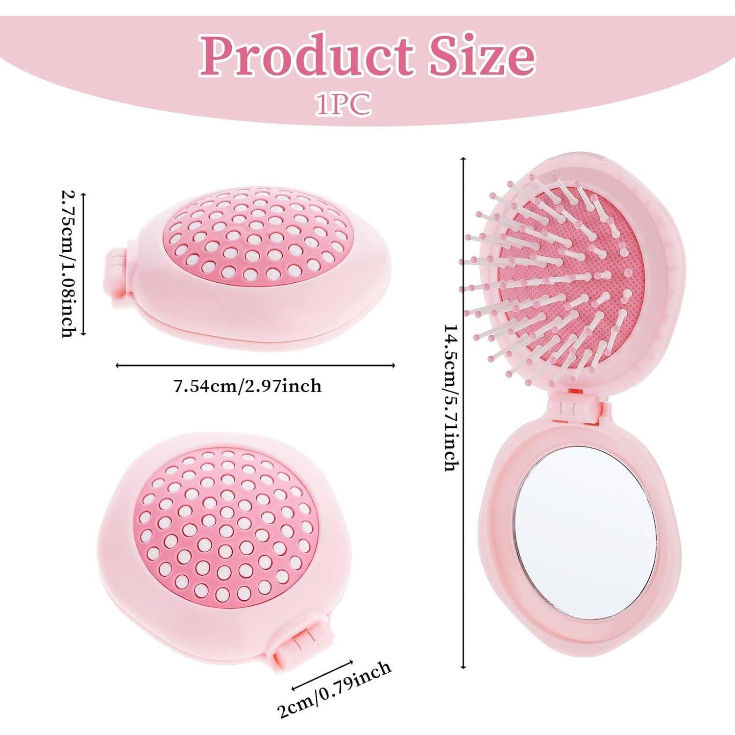 Cepillo de cabello compacto con espejo Josojoou rosa 7.54x2.75cm