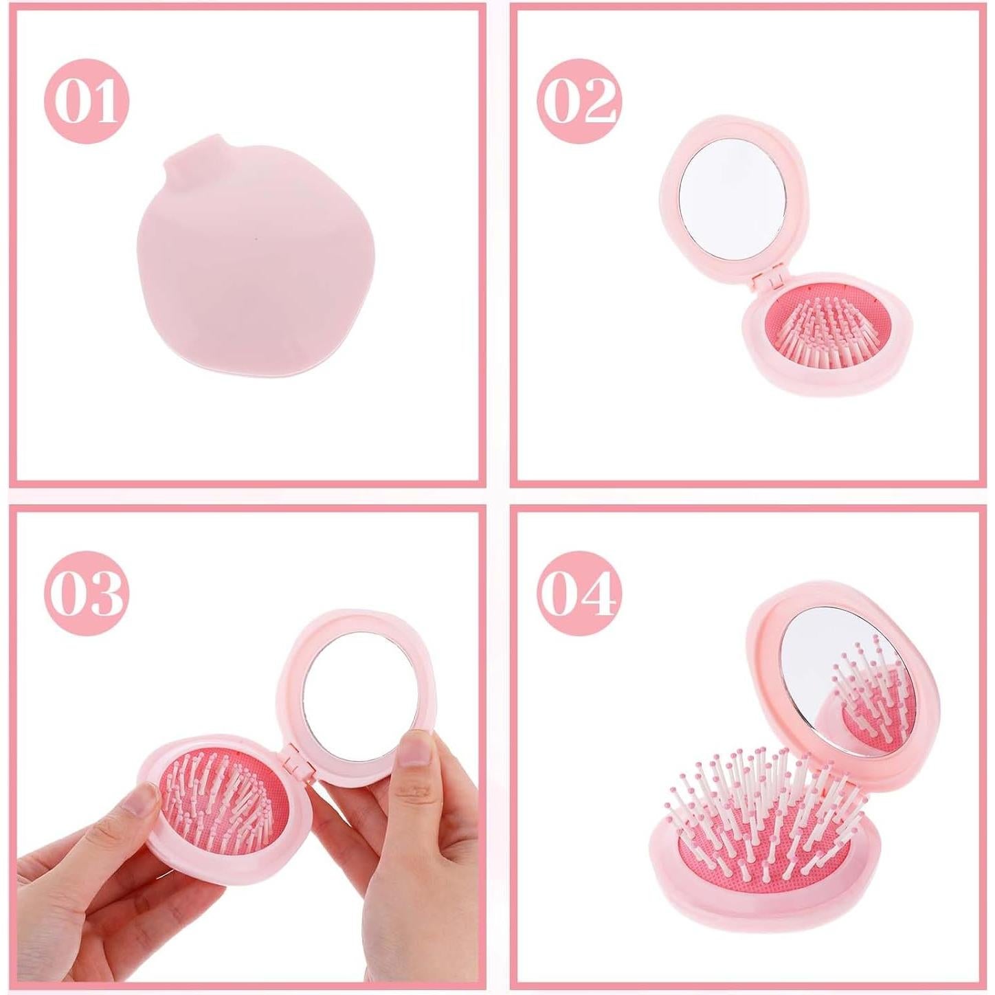 Cepillo de cabello compacto con espejo Josojoou rosa 7.54x2.75cm