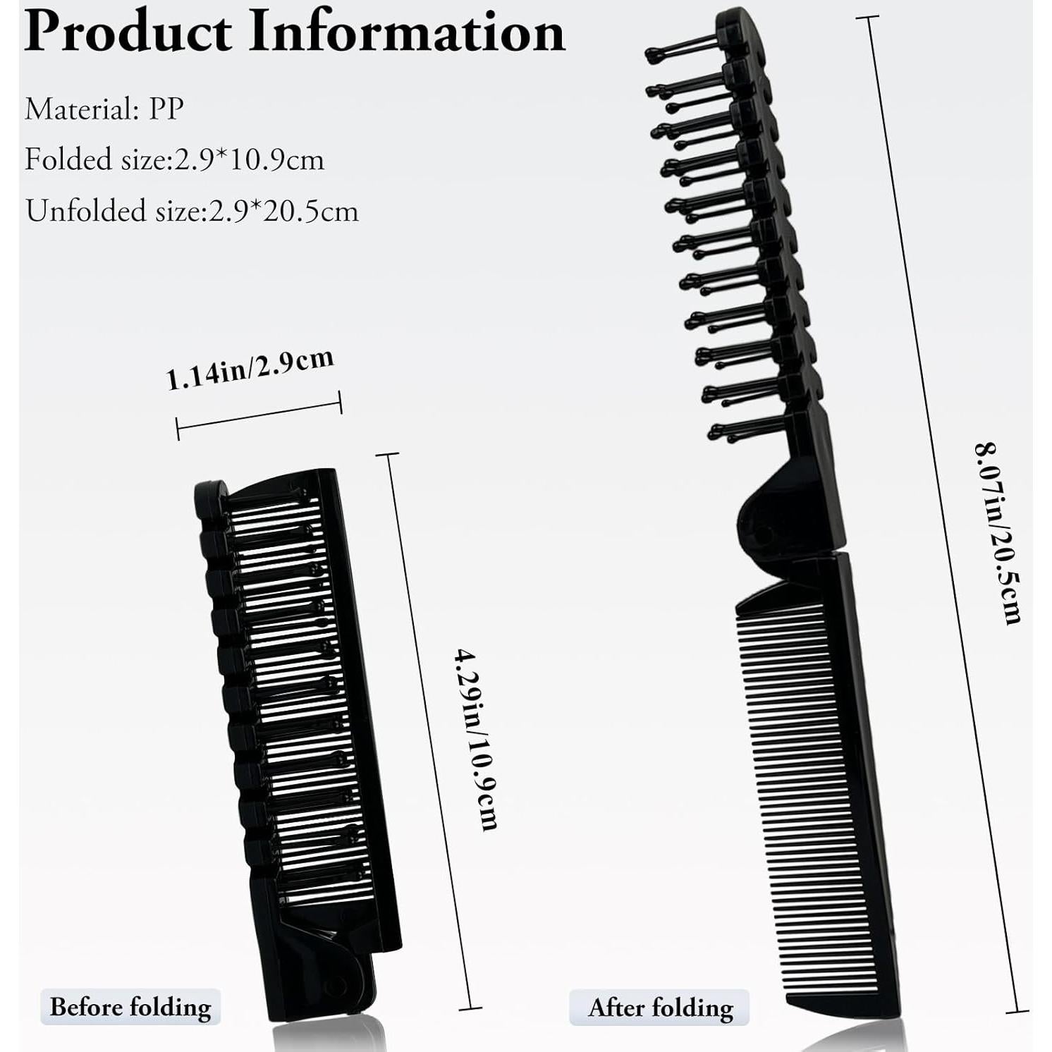 Juego de Cepillos de Pelo Plegables Zoolinn 3 PZS Negro