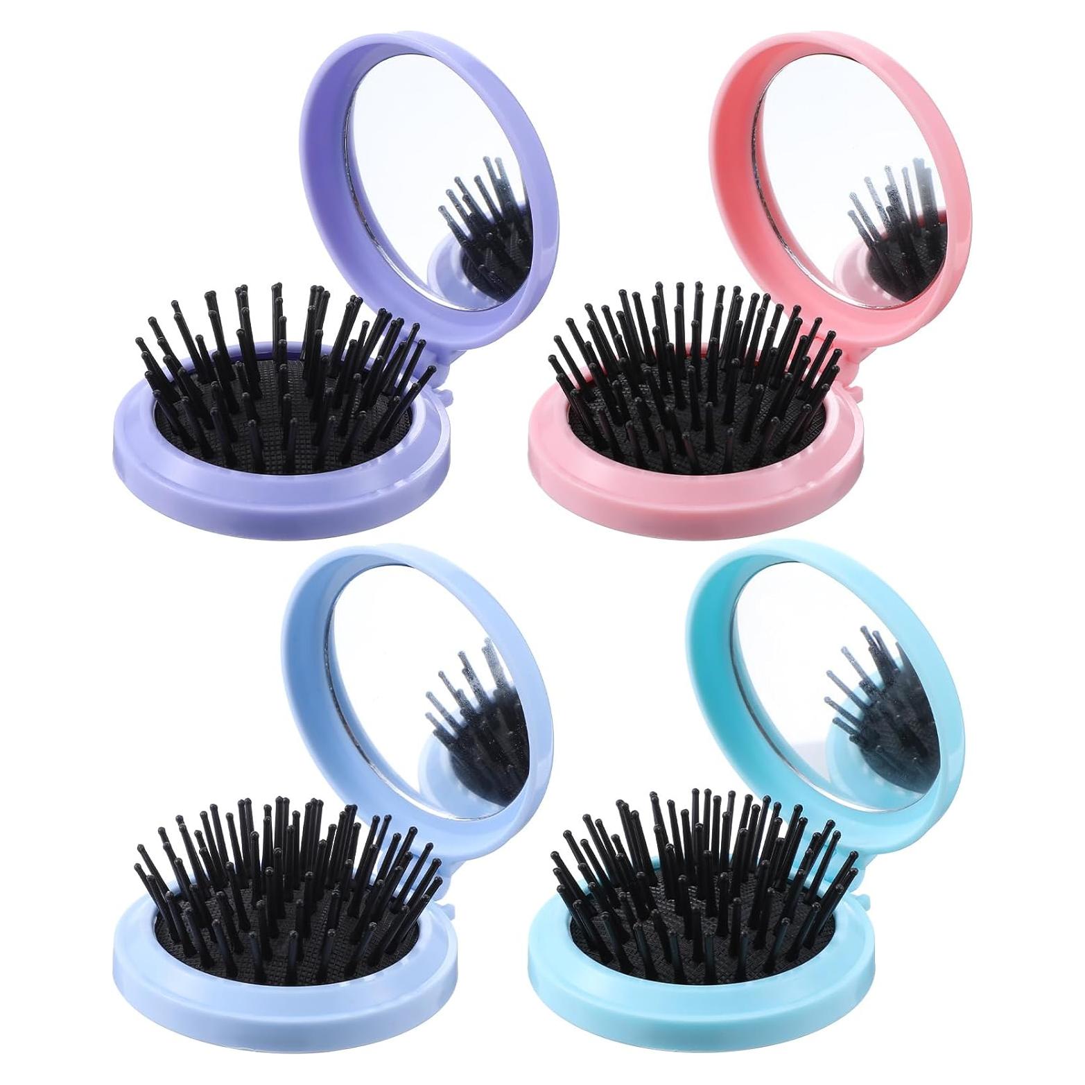 Juego de 4 Cepillos de Cabello Plegables con Espejo Wanmu