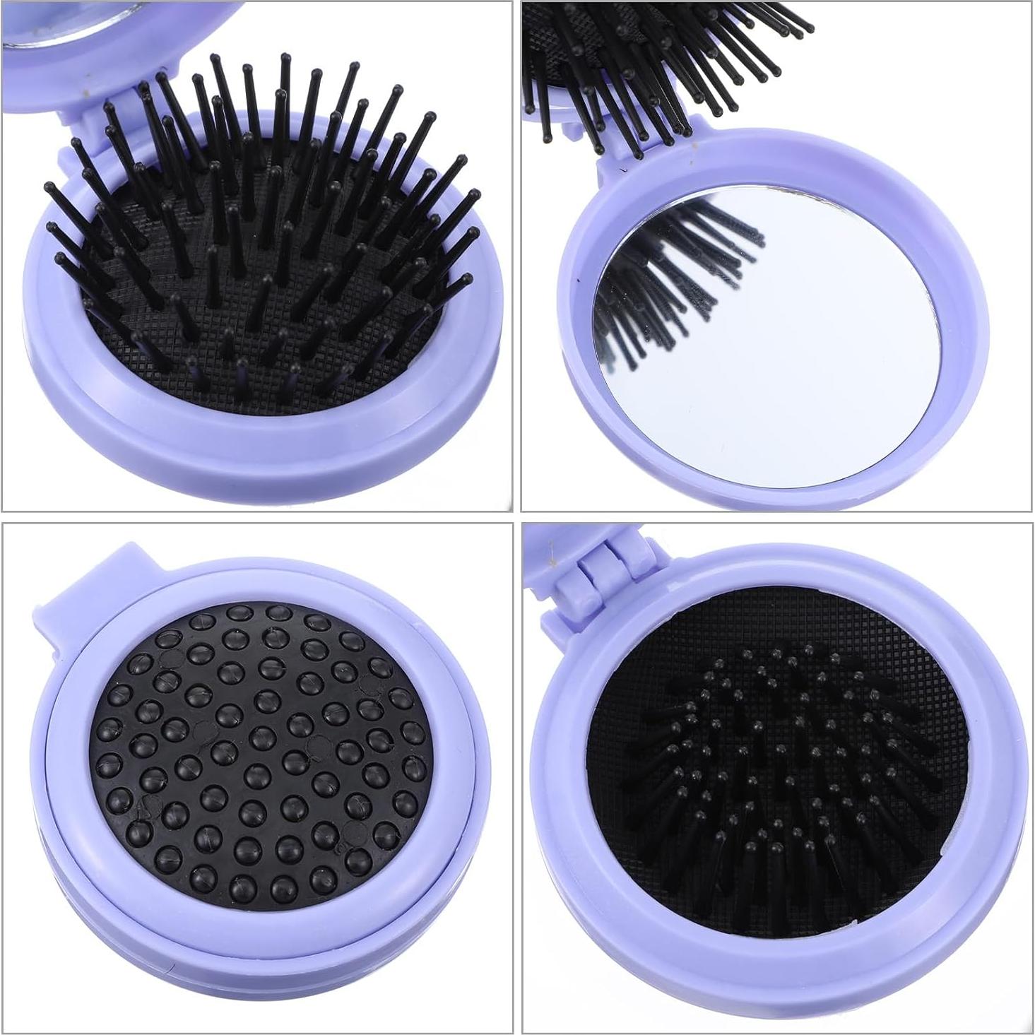 Juego de 4 Cepillos de Cabello Plegables con Espejo Wanmu