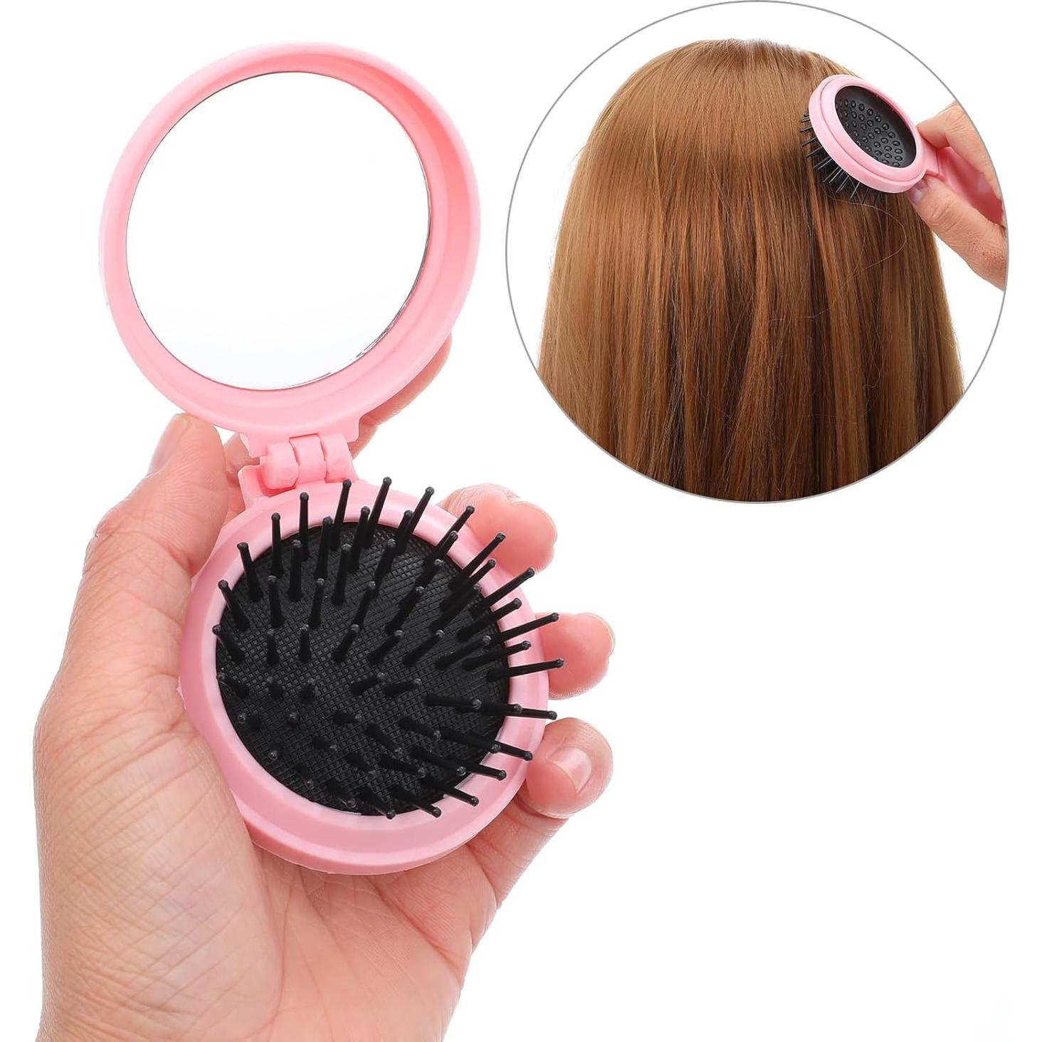 Juego de 4 Cepillos de Cabello Plegables con Espejo Wanmu