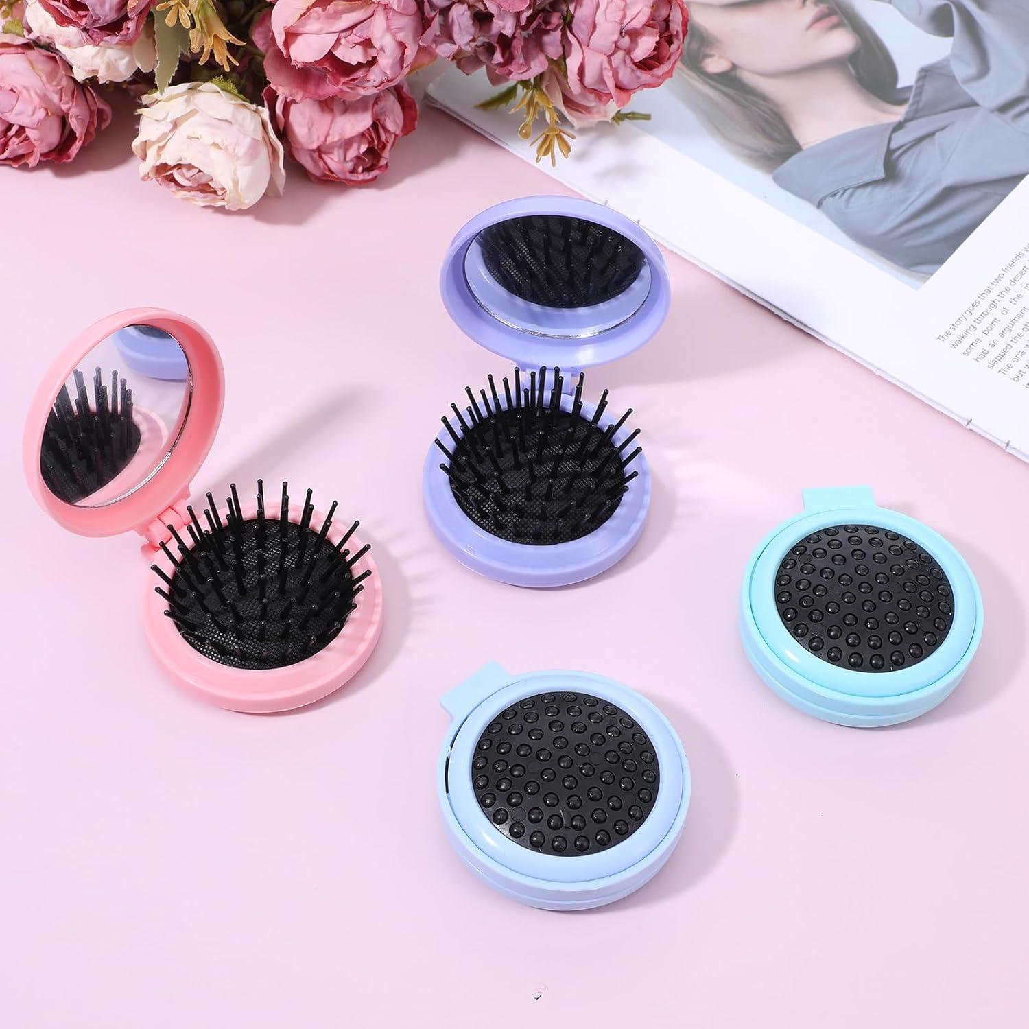 Juego de 4 Cepillos de Cabello Plegables con Espejo Wanmu