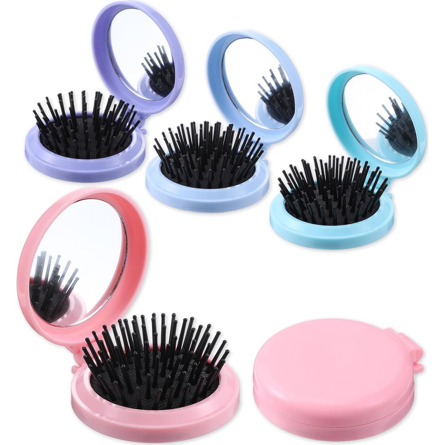Juego de 4 Cepillos de Cabello Plegables con Espejo Wanmu