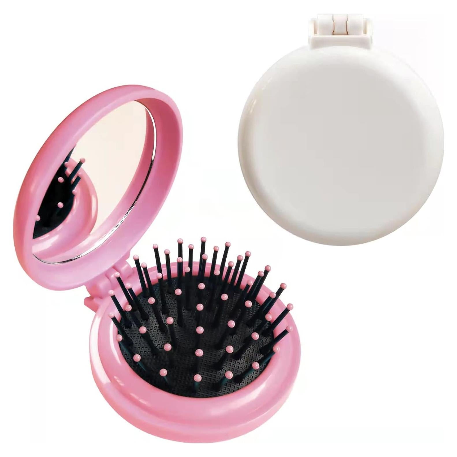 Cepillo de Pelo Plegable con Espejo SportMore Rosa/Blanco