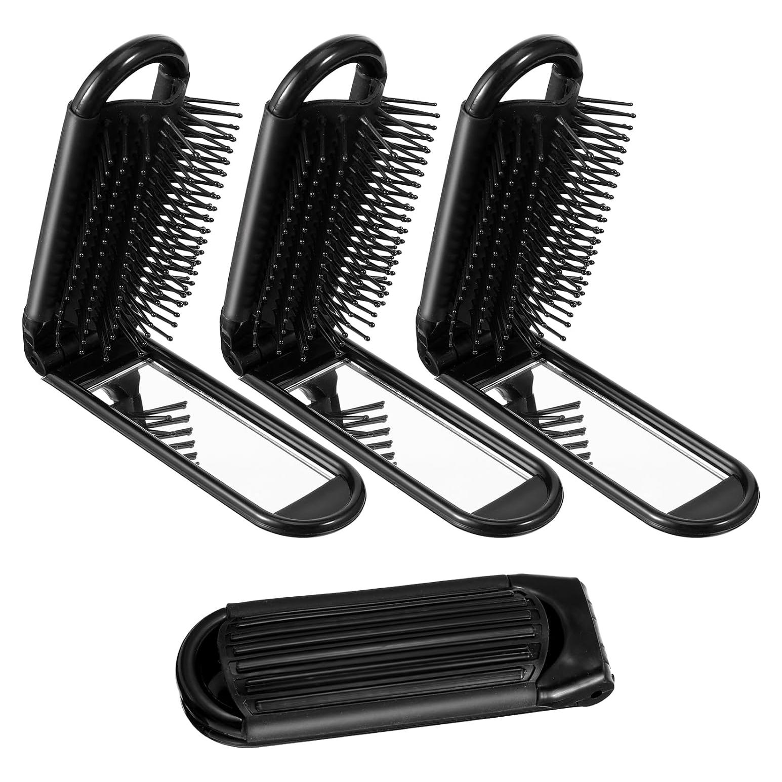 4 Piezas Cepillo de Pelo Plegable KFHENSOMR con Espejo Negro