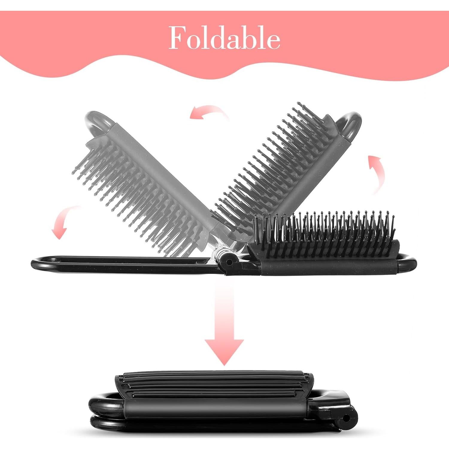 4 Piezas Cepillo de Pelo Plegable KFHENSOMR con Espejo Negro