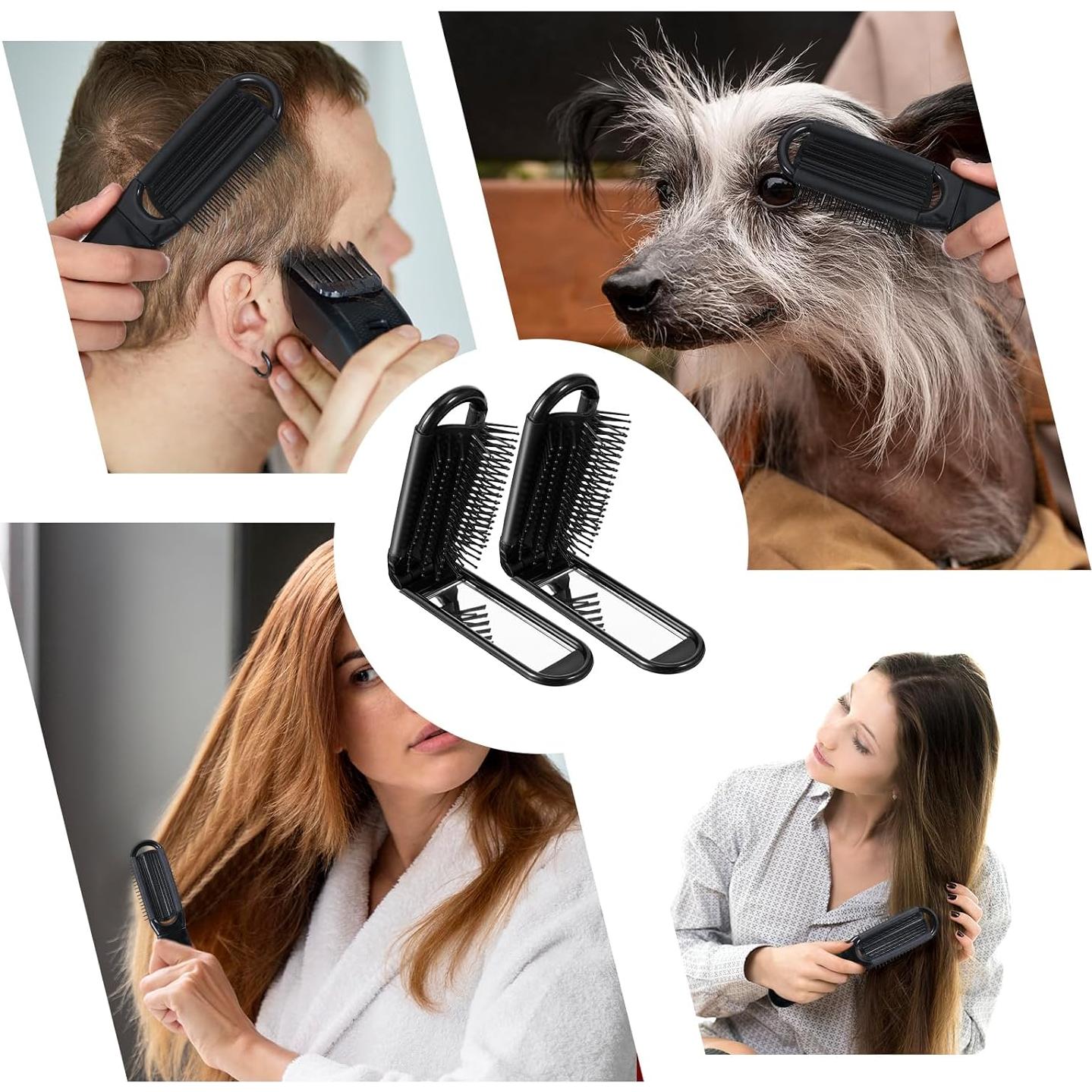 4 Piezas Cepillo de Pelo Plegable KFHENSOMR con Espejo Negro