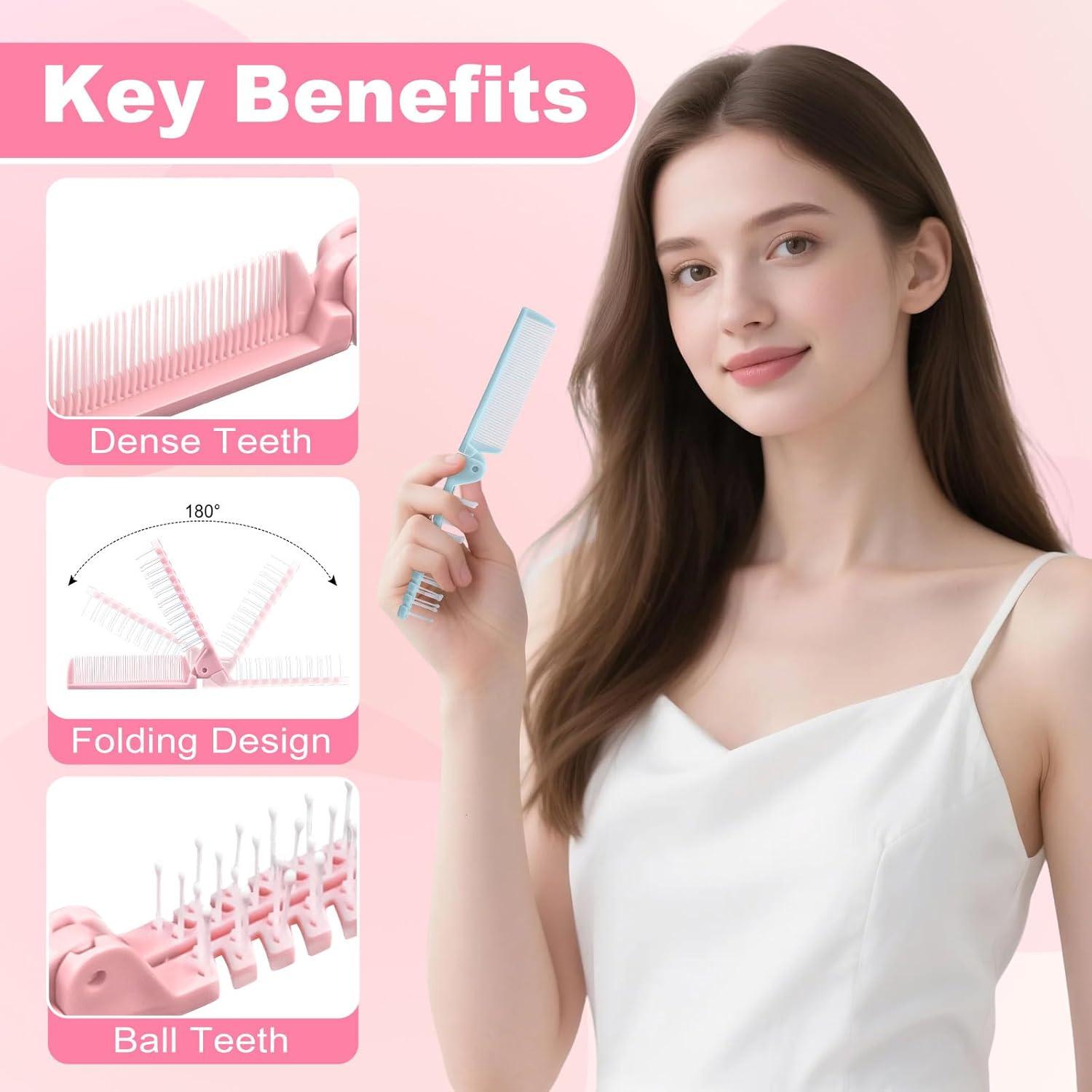 10 Cepillos de Pelo Plegables Etenpo Rosa y Azul Viaje