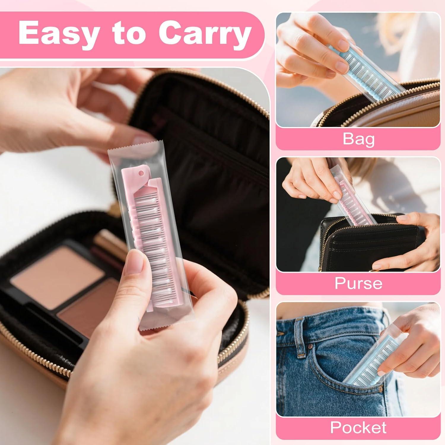 10 Cepillos de Pelo Plegables Etenpo Rosa y Azul Viaje