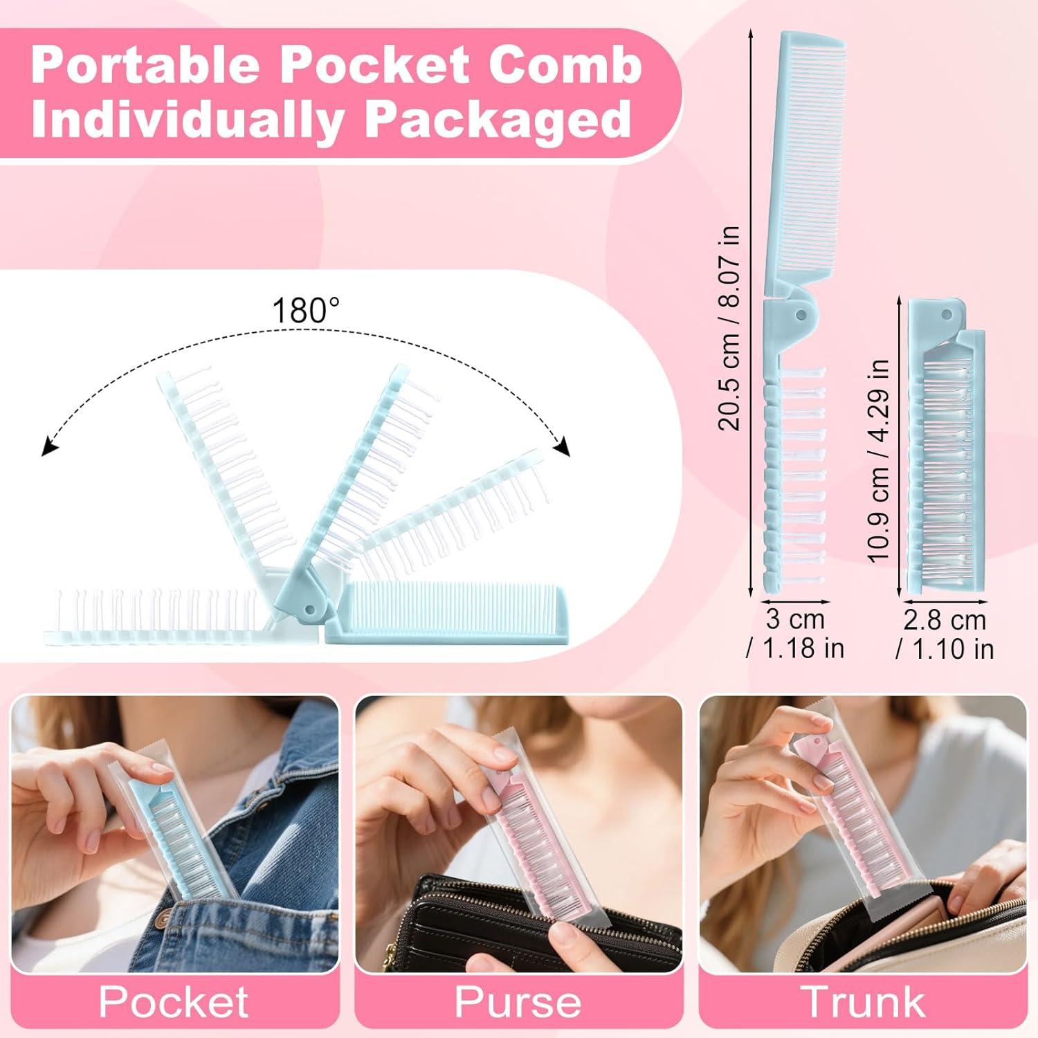 10 Cepillos de Pelo Plegables Etenpo Rosa y Azul Viaje