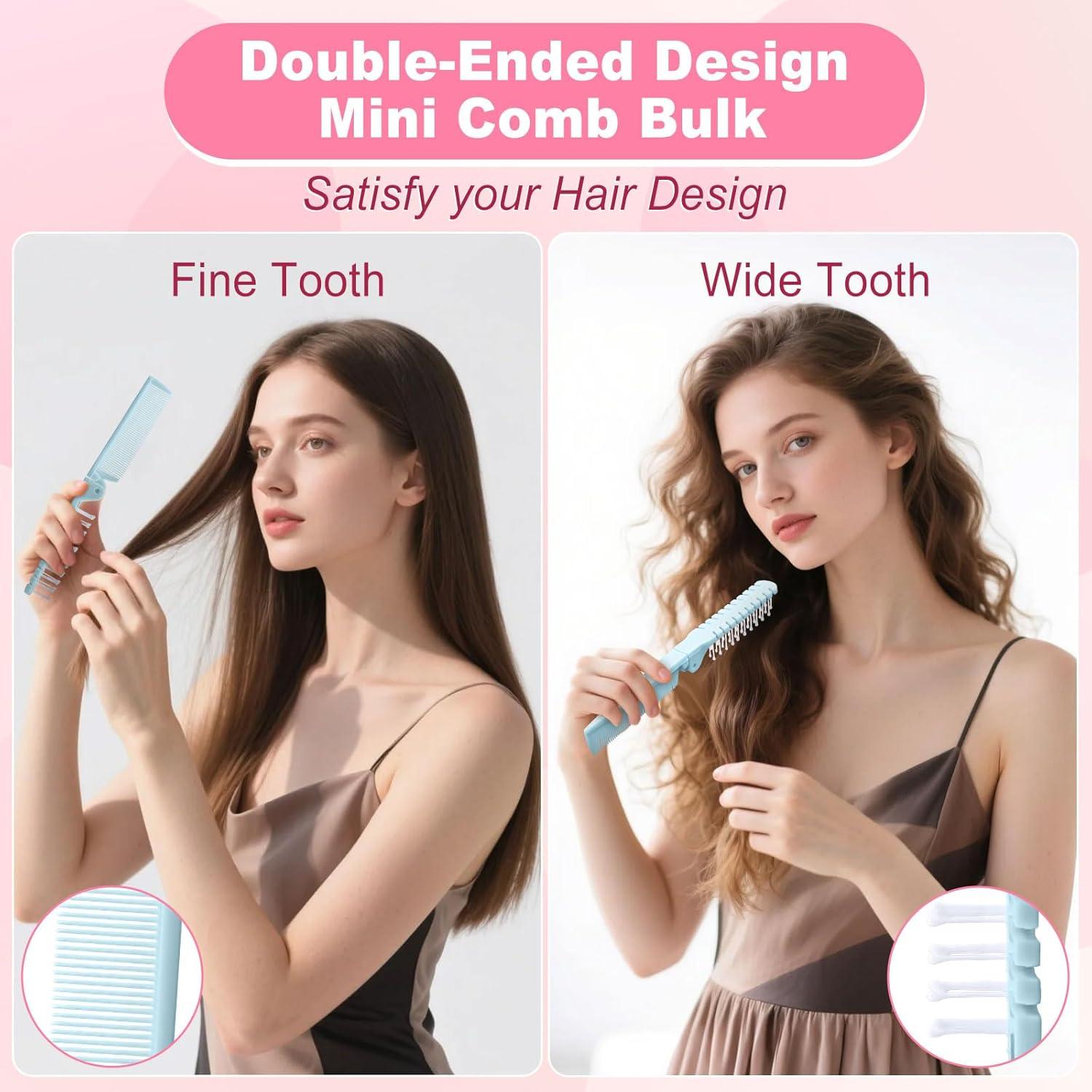 10 Cepillos de Pelo Plegables Etenpo Rosa y Azul Viaje