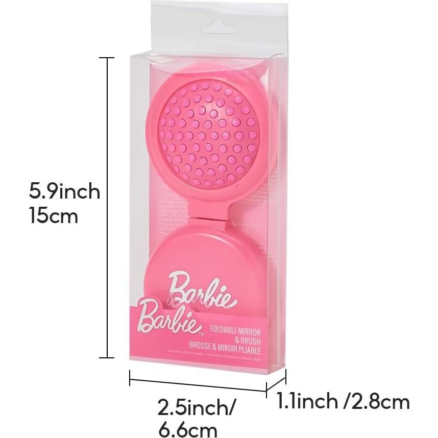 Set Espejo y Peine Plegable MINISO Barbie Rosa 15x6.6cm