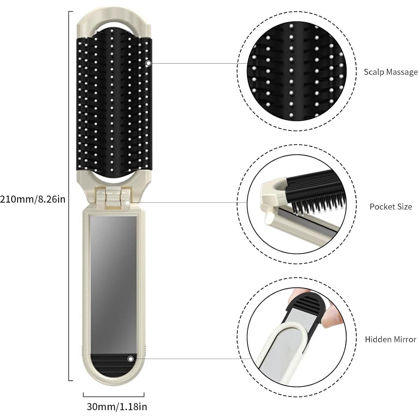 Paquete de 2 Cepillos de Cabello Plegables FSZMan con Espejo