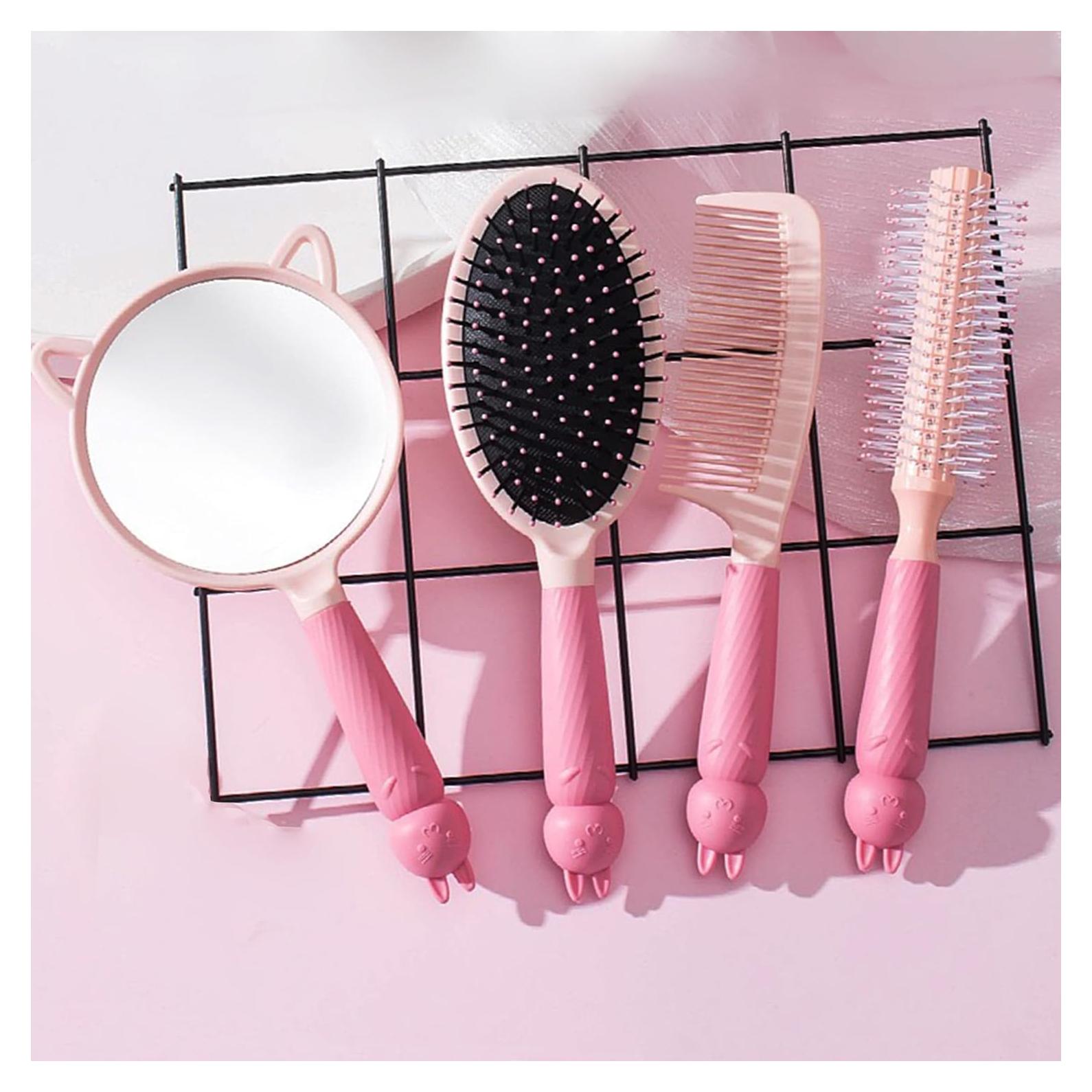 Juego de 4 Cepillos y Peines Lyaiwever para Cabello Rosa