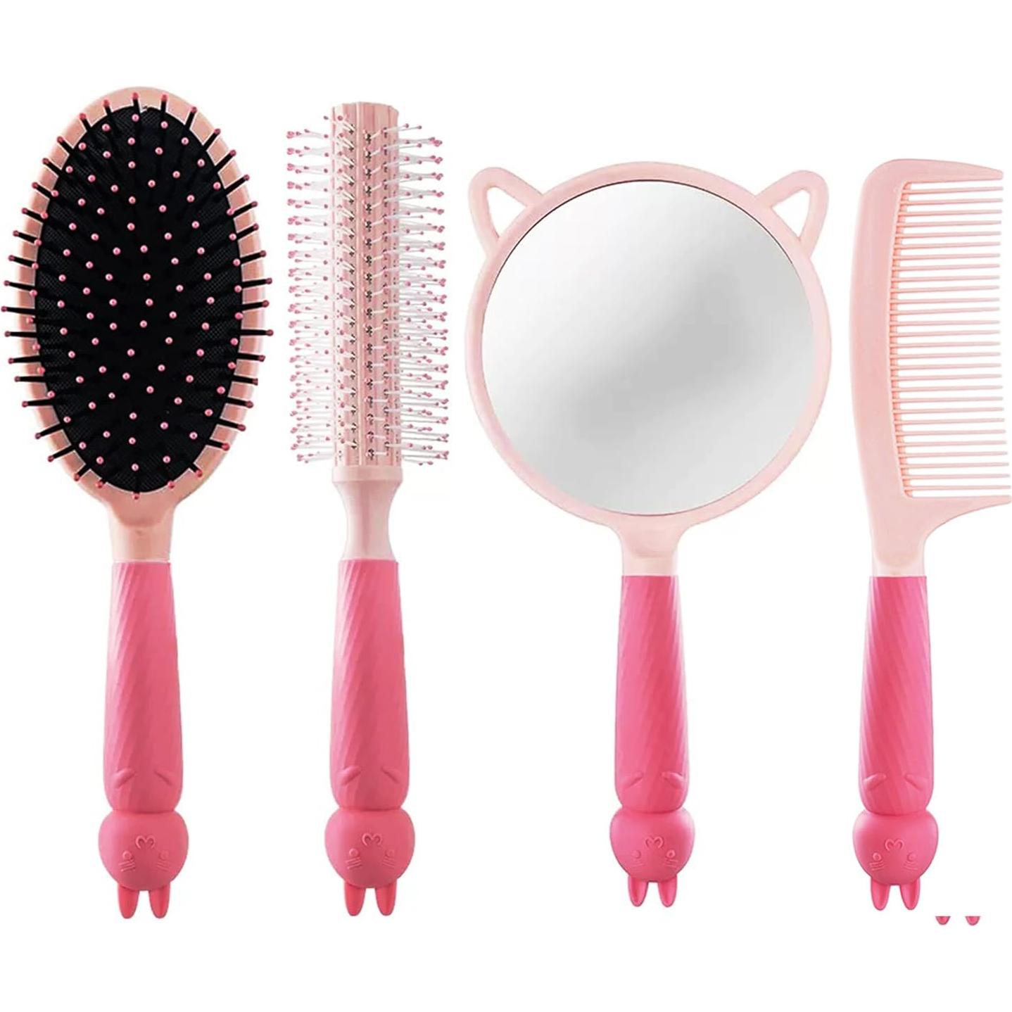 Juego de 4 Cepillos y Peines Lyaiwever para Cabello Rosa