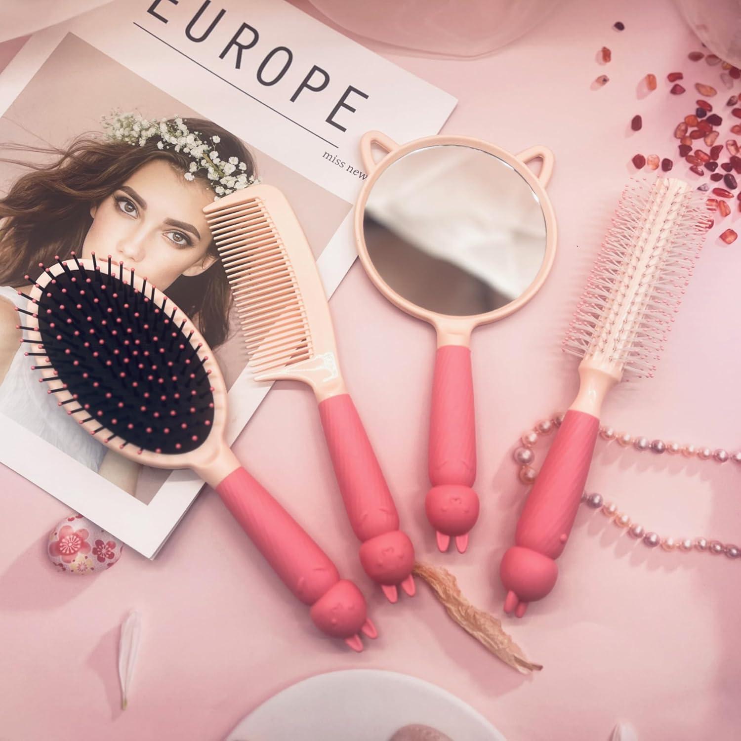 Juego de 4 Cepillos y Peines Lyaiwever para Cabello Rosa