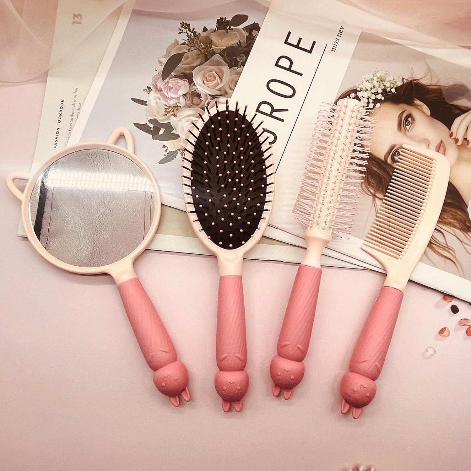 Juego de 4 Cepillos y Peines Lyaiwever para Cabello Rosa