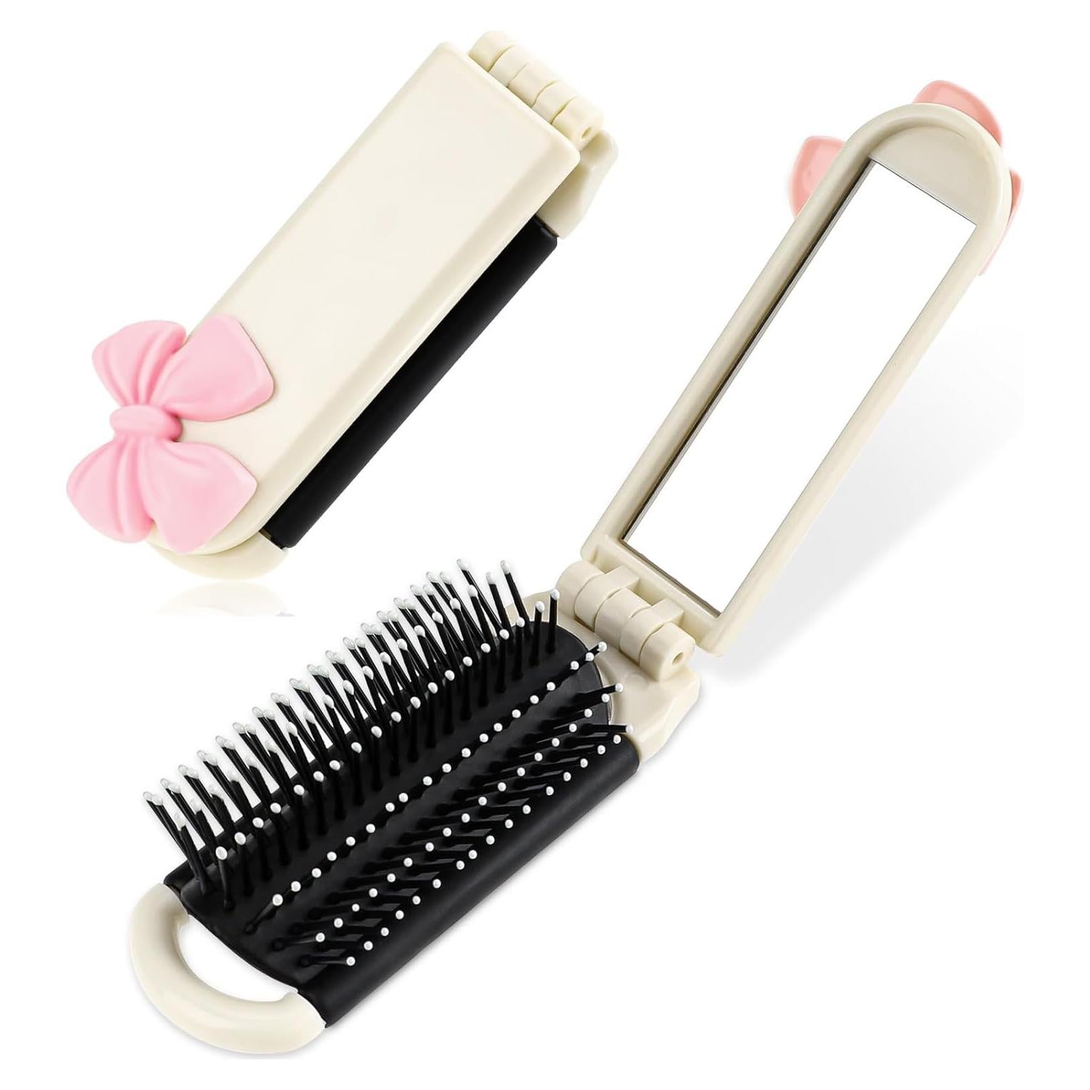 Cepillo de Pelo Plegable con Espejo Gtziqa - Blanco Crema