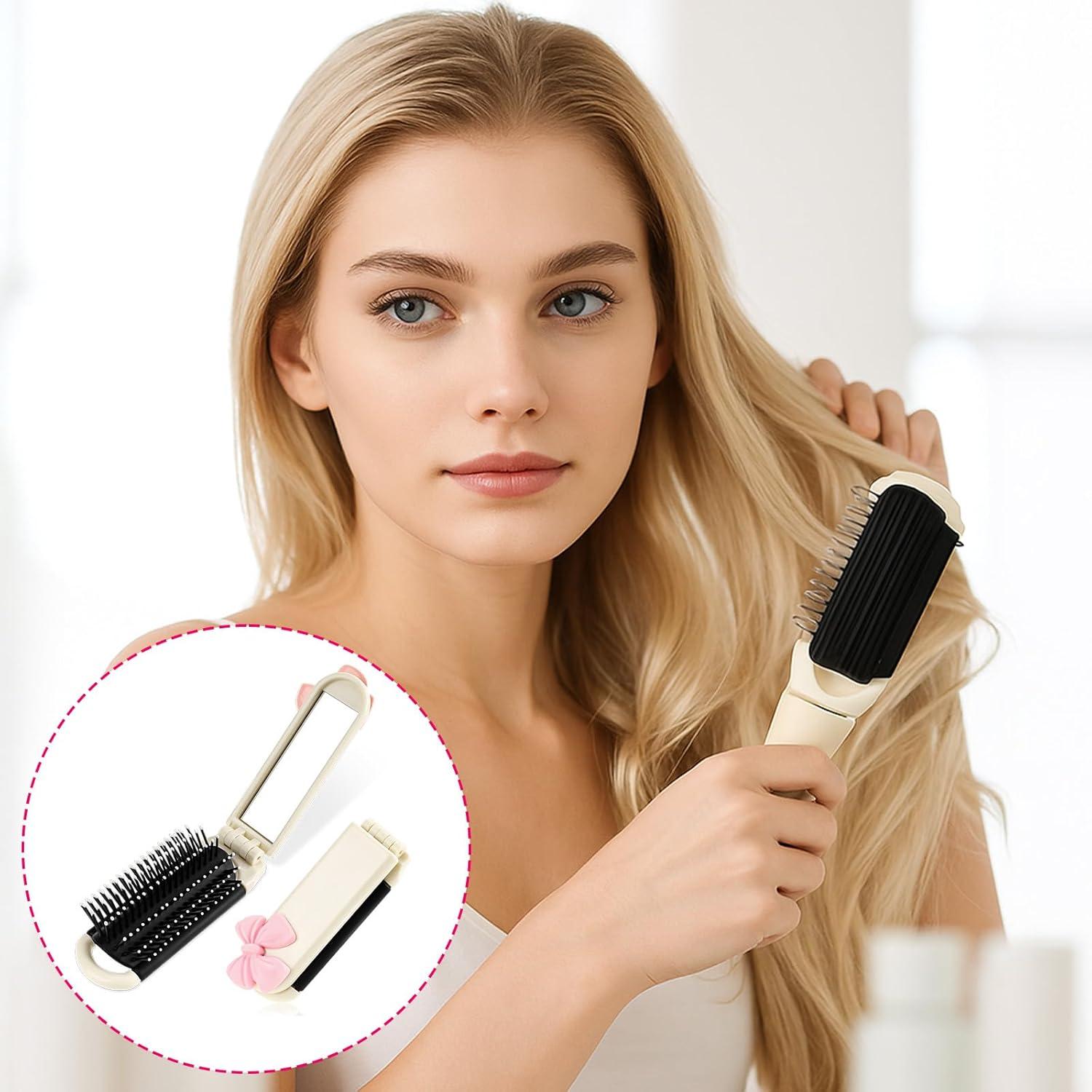 Cepillo de Pelo Plegable con Espejo Gtziqa - Blanco Crema