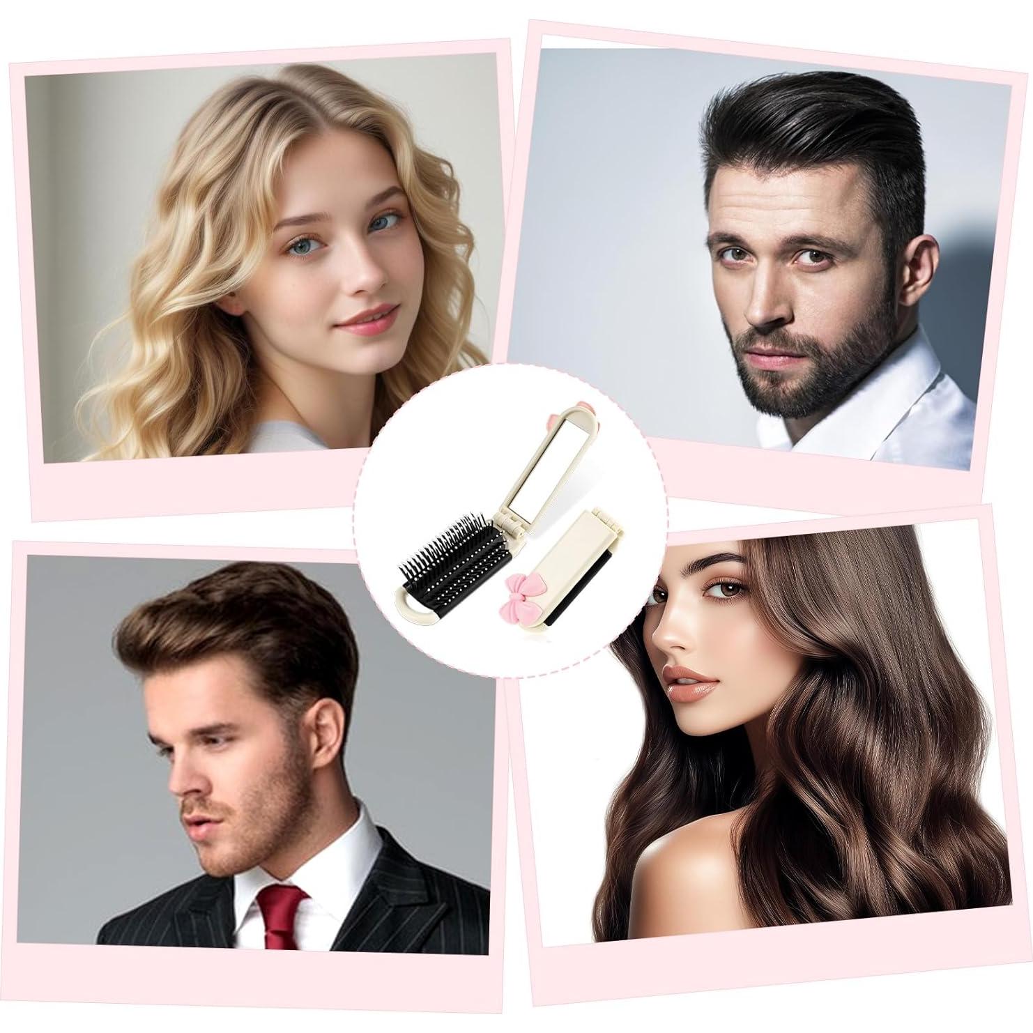 Cepillo de Pelo Plegable con Espejo Gtziqa - Blanco Crema