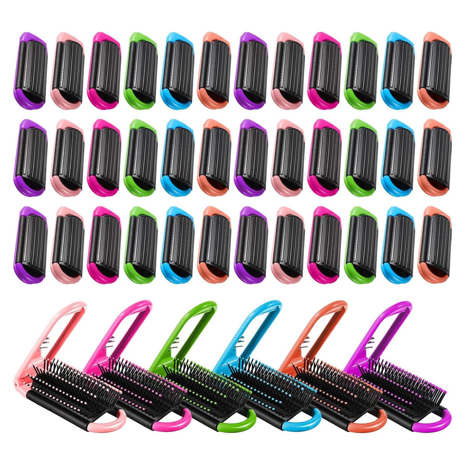 30 Cepillos de Pelo Plegables Chunful con Espejo - Viaje