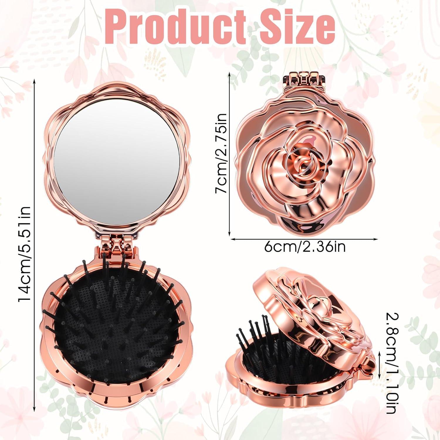 Cepillo de Pelo Compacto Exircy con Espejo - Rosa Mini 7x6cm