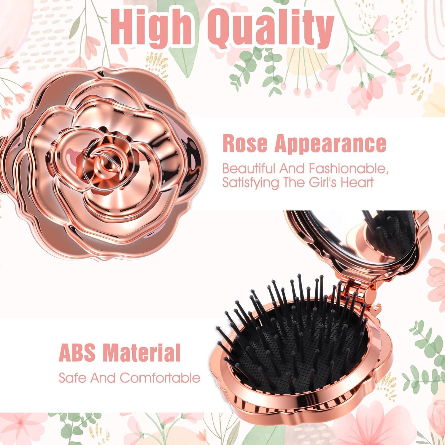 Cepillo de Pelo Compacto Exircy con Espejo - Rosa Mini 7x6cm