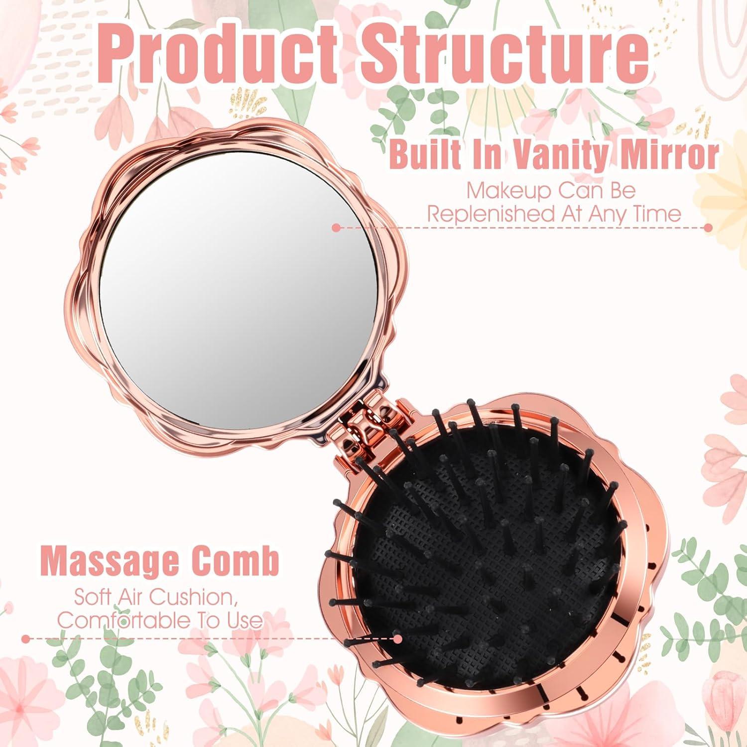 Cepillo de Pelo Compacto Exircy con Espejo - Rosa Mini 7x6cm