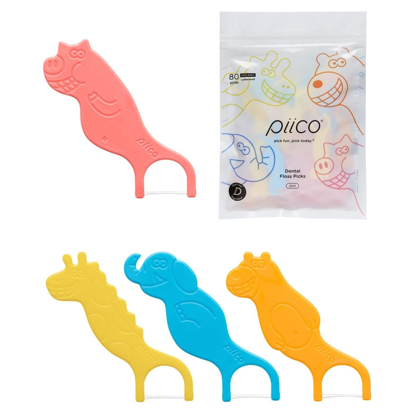 Hilo Dental Sin Sabor Piico para Niños - 80 Unidades Zoo