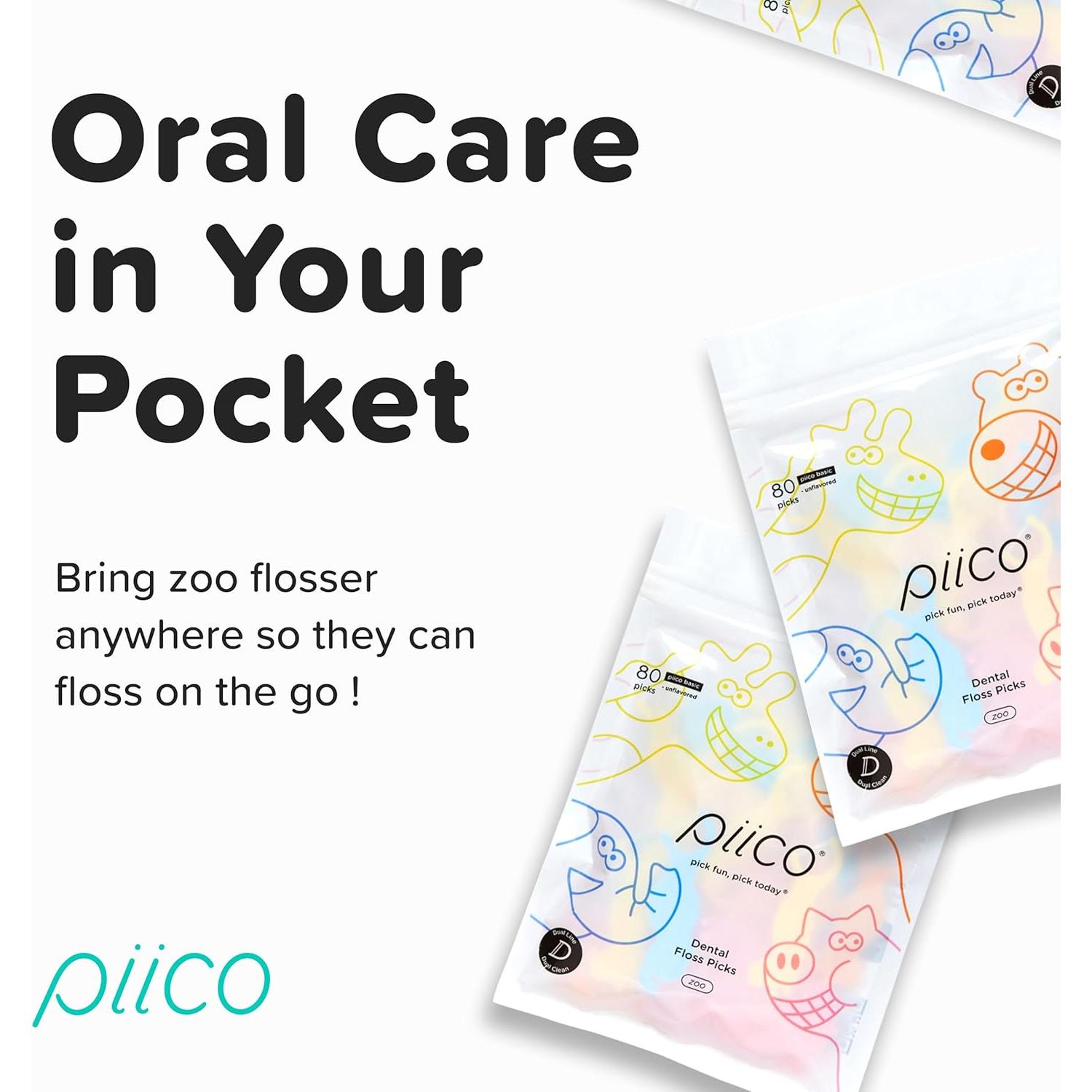 Hilo Dental Sin Sabor Piico para Niños - 80 Unidades Zoo