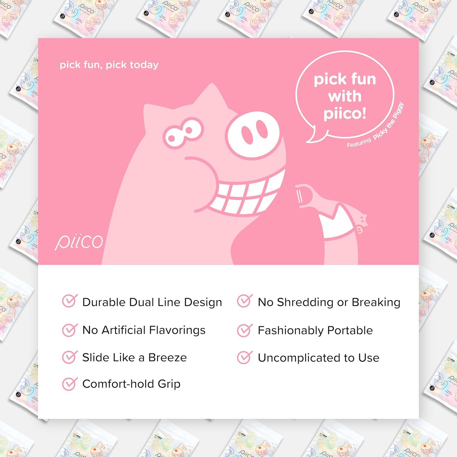 Hilo Dental Sin Sabor Piico para Niños - 80 Unidades Zoo