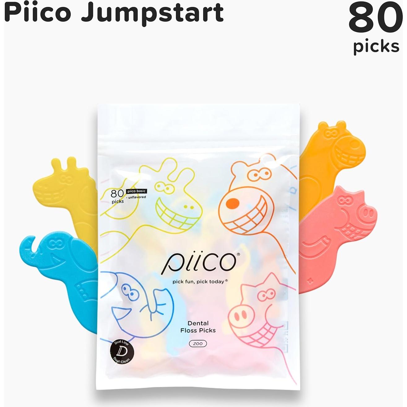 Hilo Dental Sin Sabor Piico para Niños - 80 Unidades Zoo